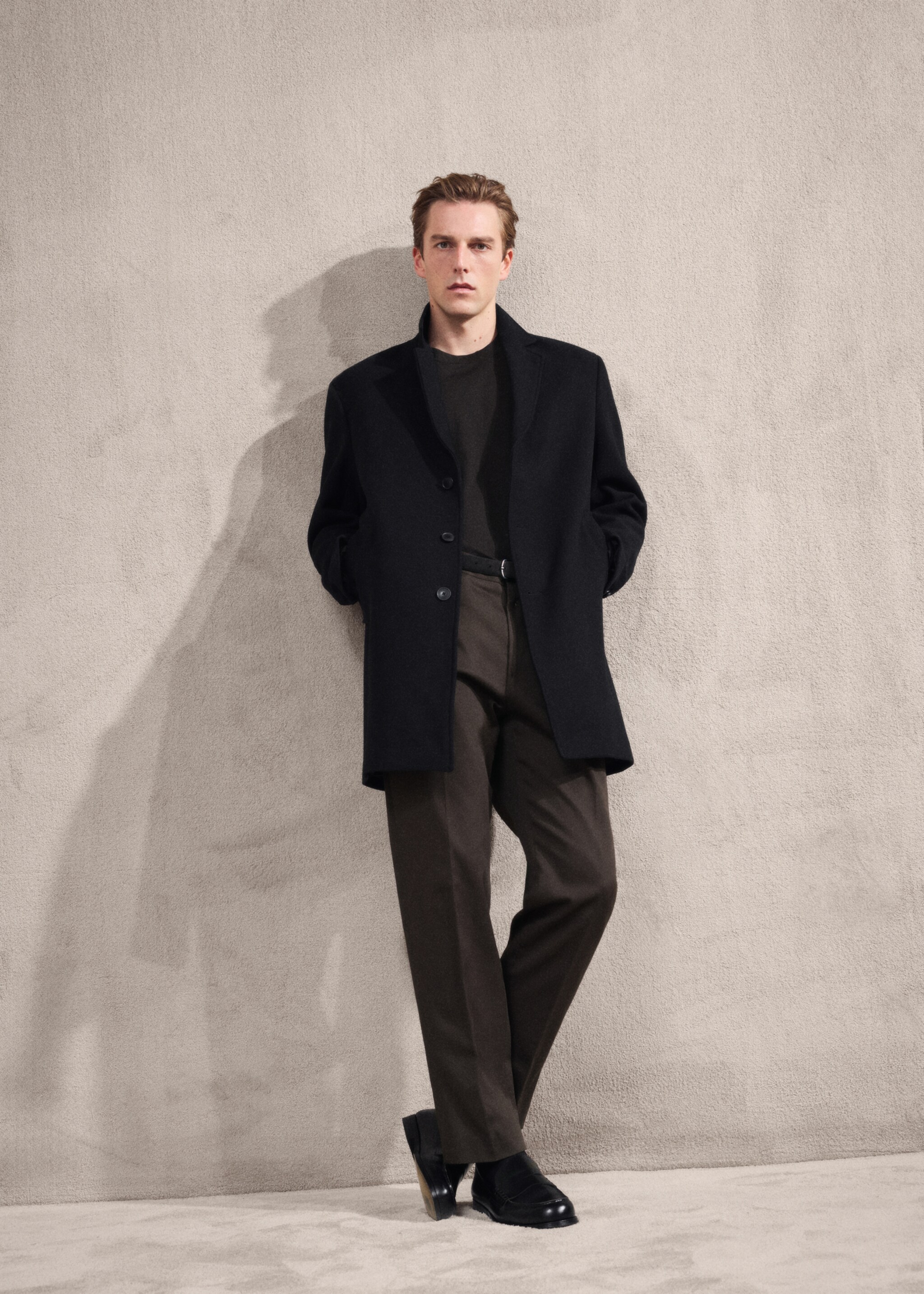 Abrigo ligero lana reciclada - Detalle del artículo 3, Negro. Ref: 17068640-00.