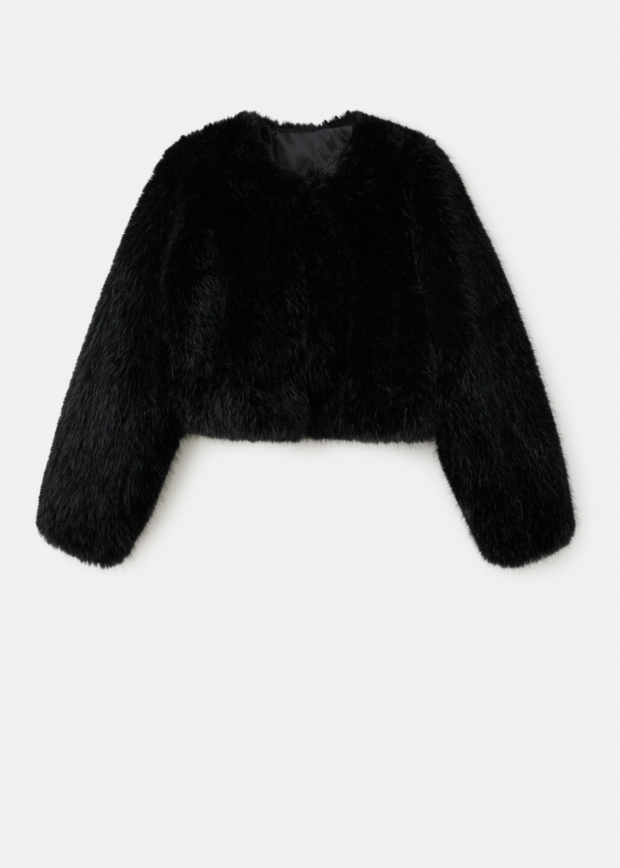 Chaqueta crop efecto pelo - Artículo sin modelo, Negro. Ref: 17069093-00.