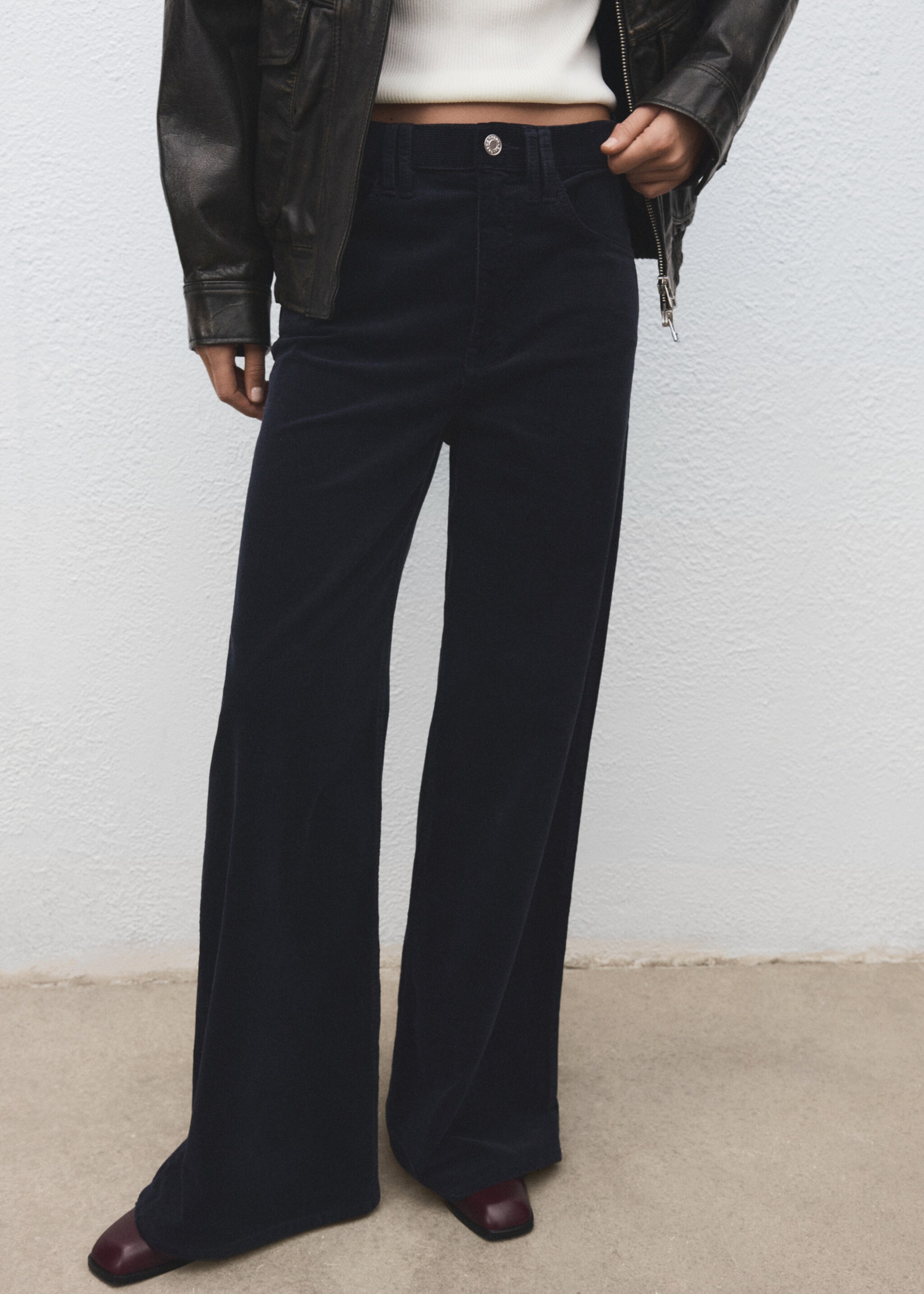 Wide-leg corduroy jeans - Medium plane, Navy. Ref: 17069094-00.