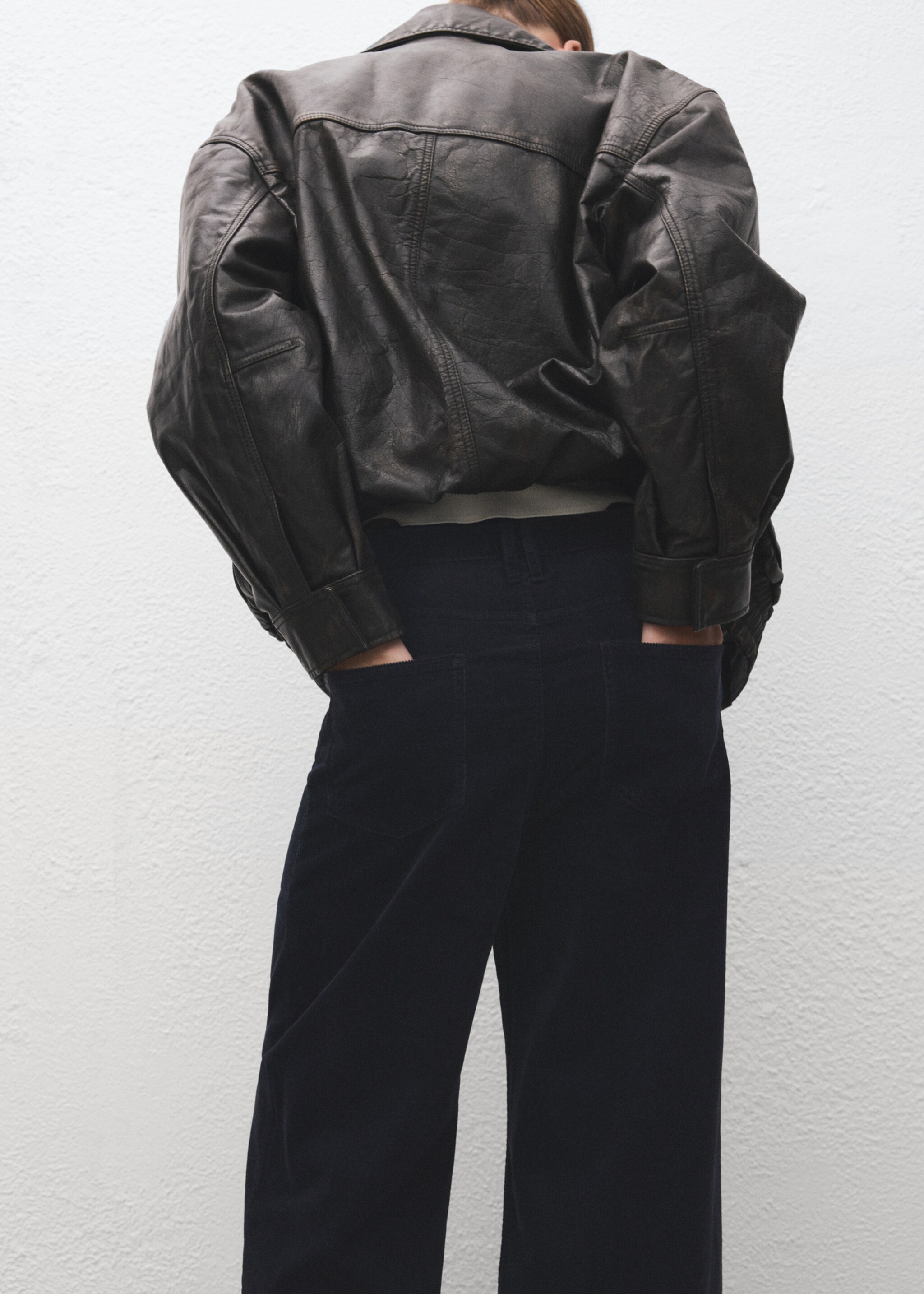 Wide-leg corduroy jeans - Details of the article 6, Navy. Ref: 17069094-00.