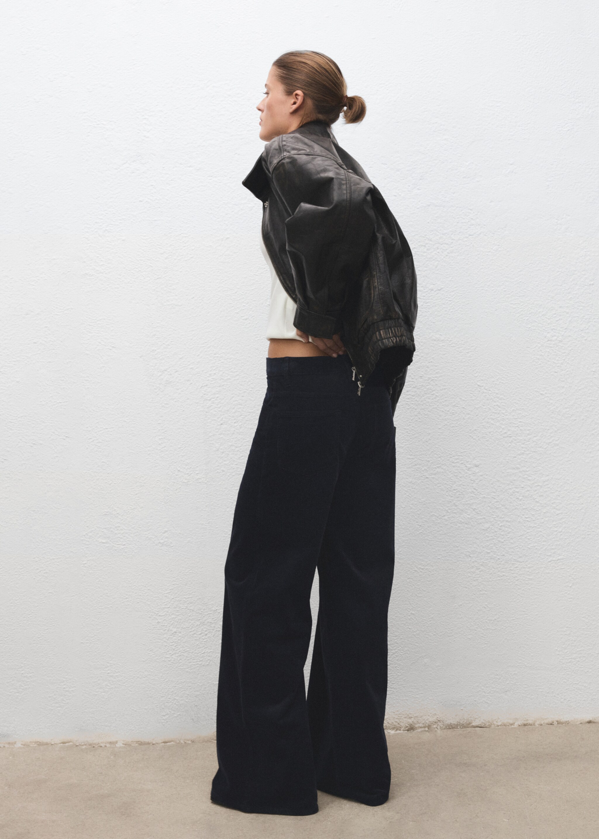 Wide-leg corduroy jeans - Reverse of the article, Navy. Ref: 17069094-00.