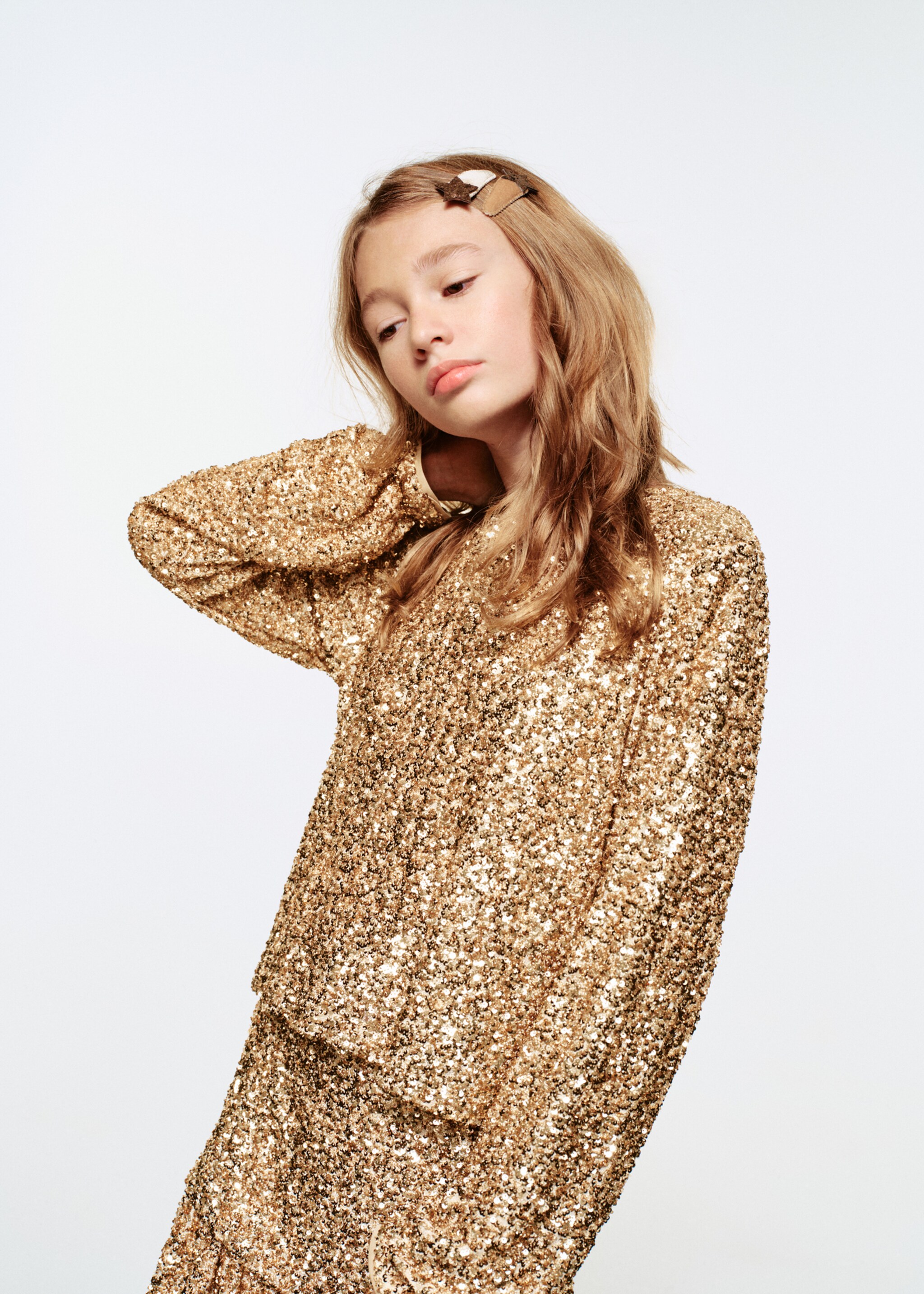 Sequin blouse - Details of the article 1, Gold. Ref: 17069097-00.
