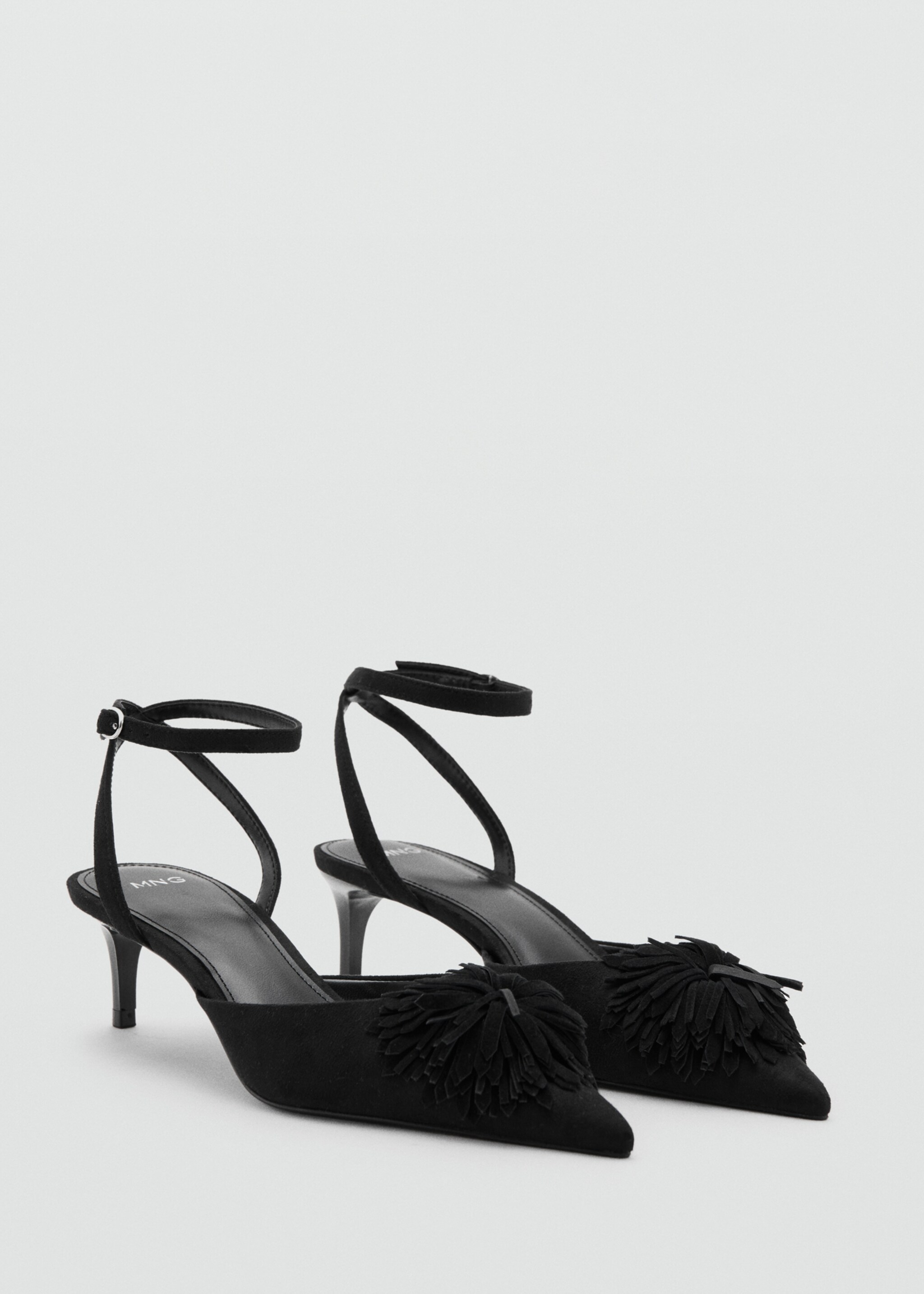 Kitten-heel pom-pom shoes - Medium plane, Black. Ref: 17069103-00.