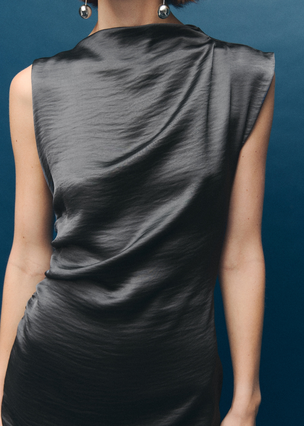 Satin dress with creased effect