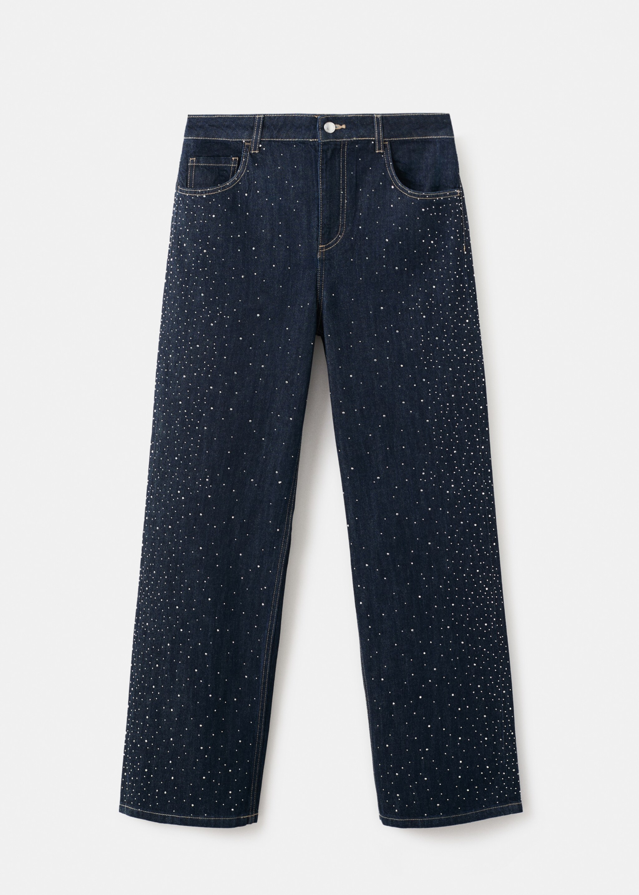 Straight jeans with rhinestone detail - Article without model, Open Blue. Ref: 17069107-00.