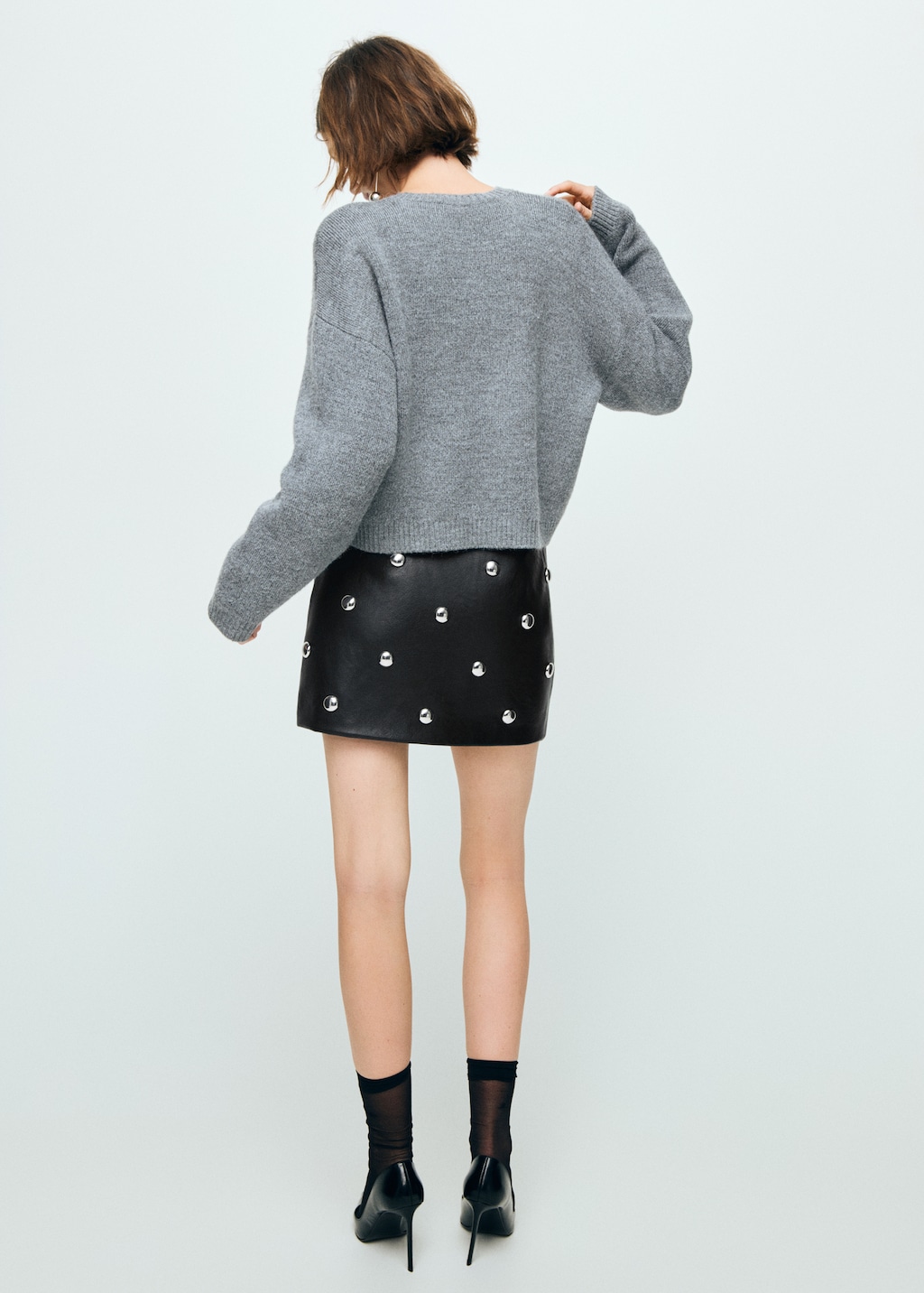 Studded faux-effect skirt