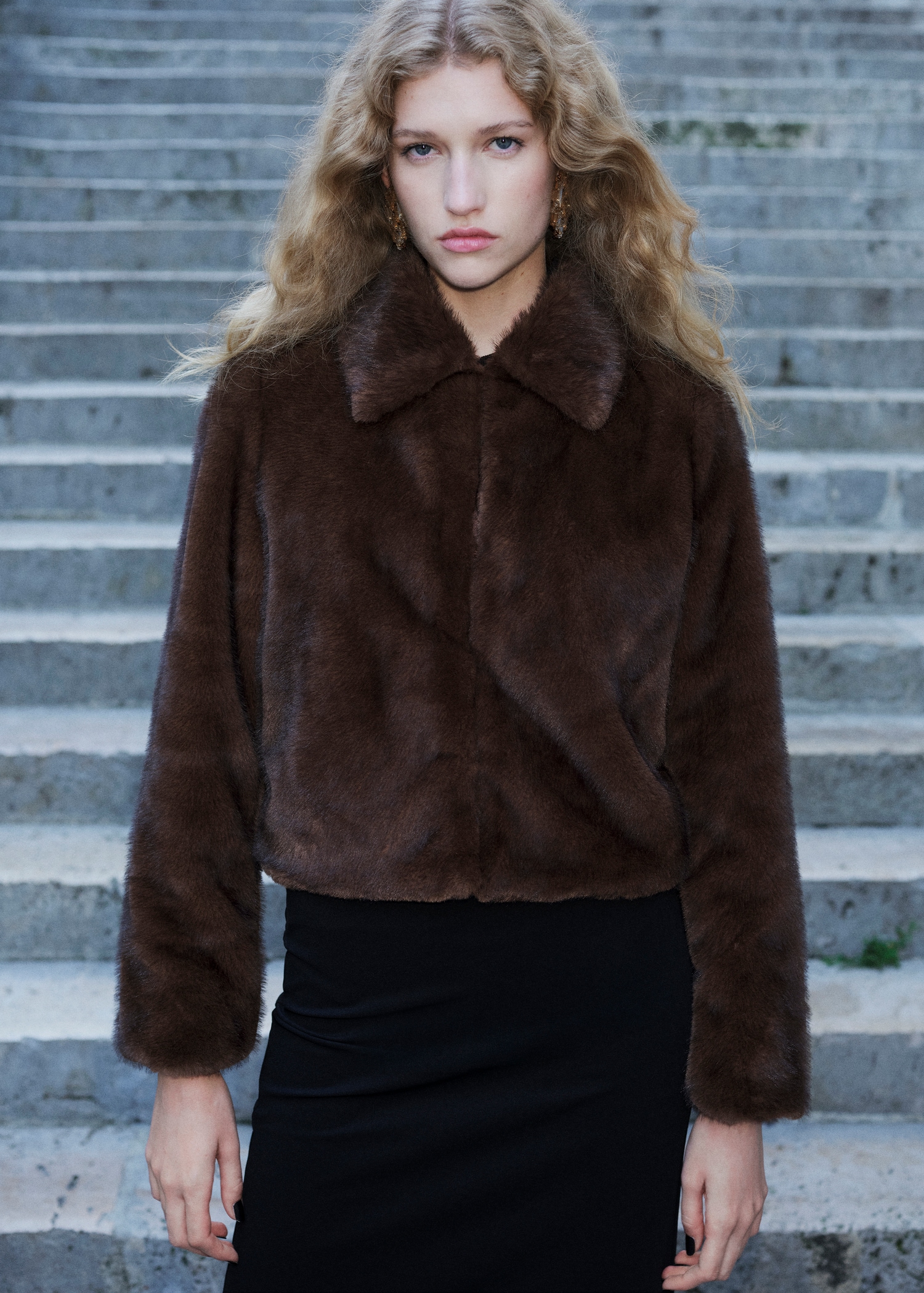 Faux-fur-jacket with lapels - Main Image