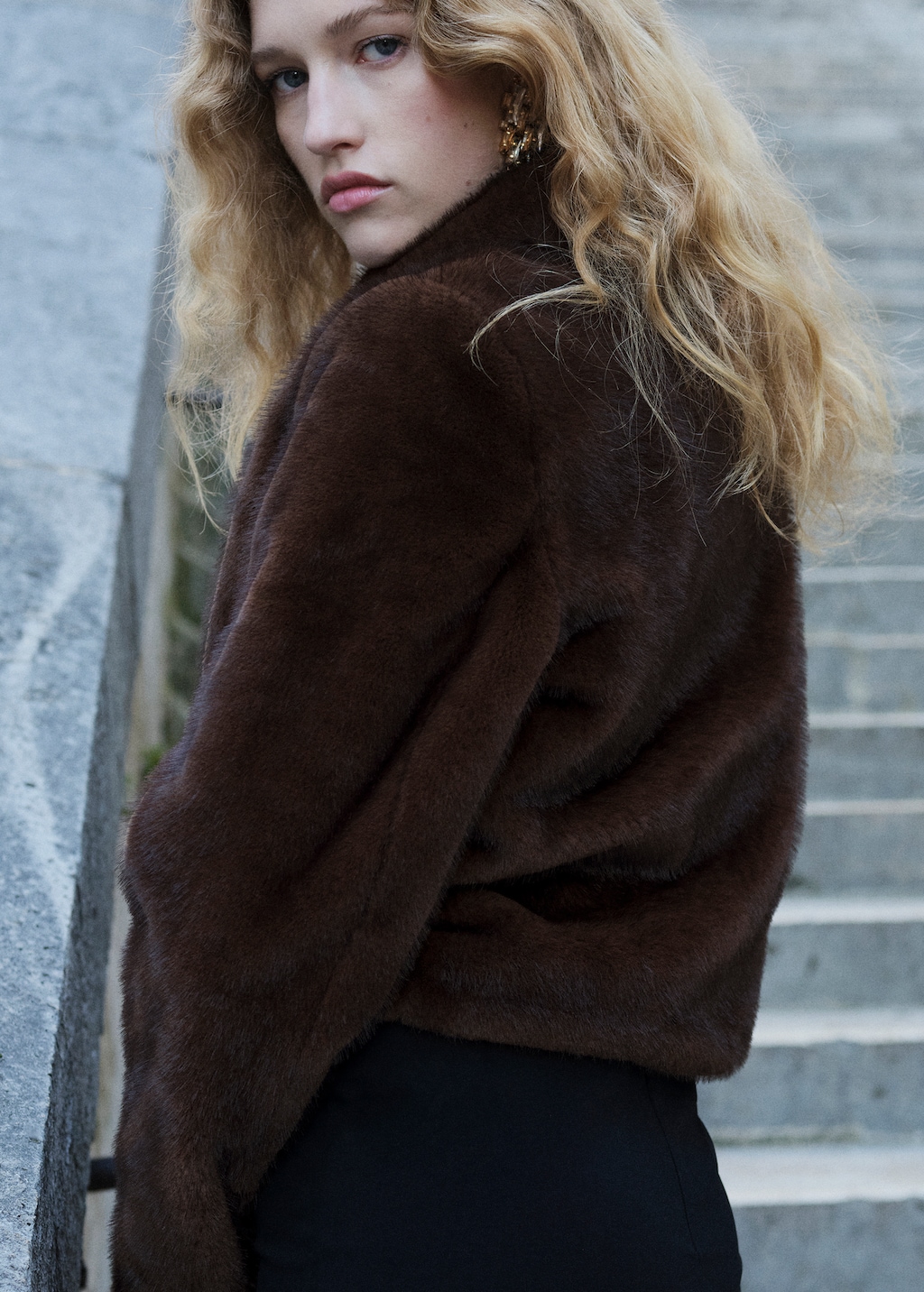 Faux-fur jacket with lapels