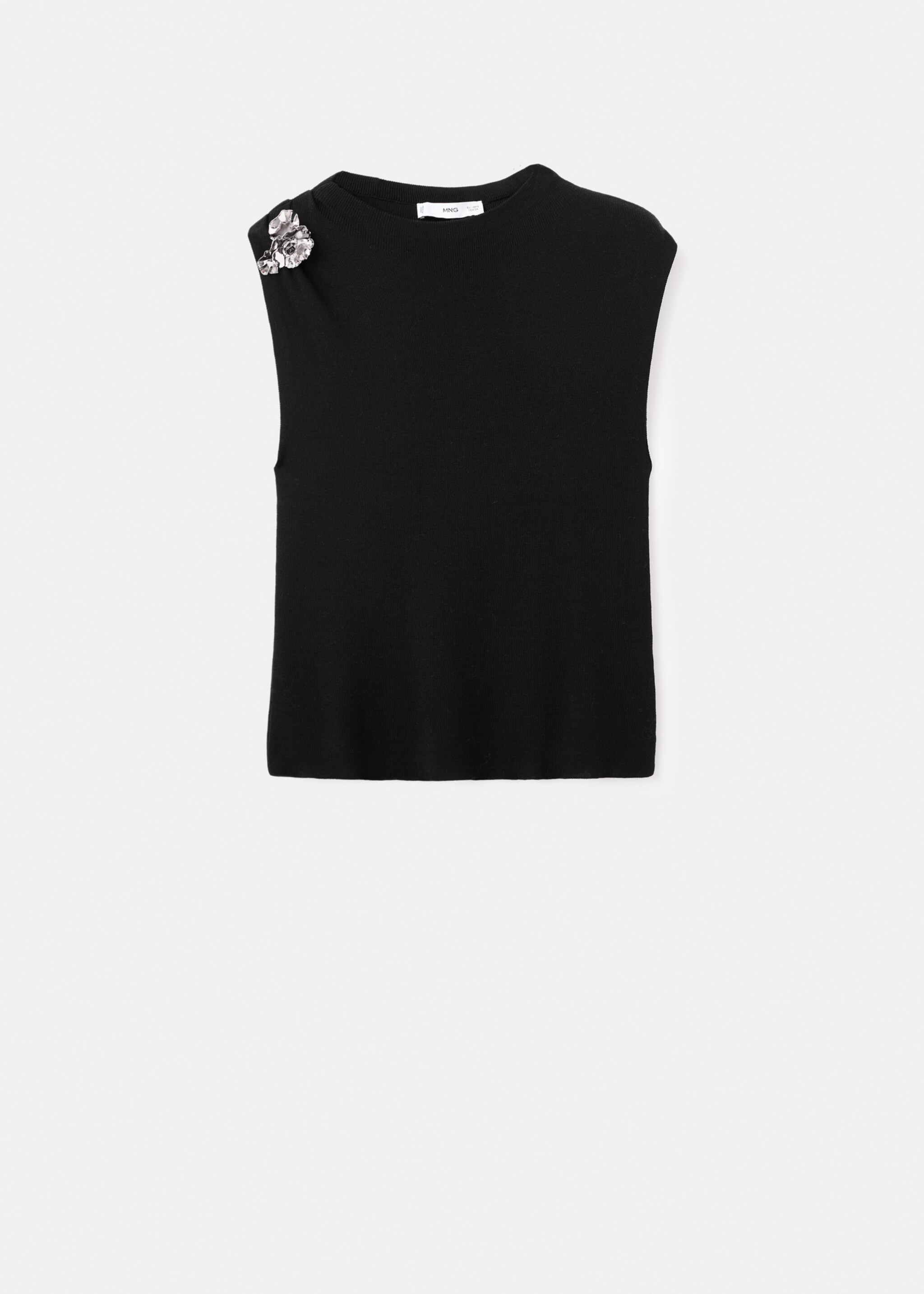 Knitted top with metallic flower - Article without model, Black. Ref: 17069114-00.
