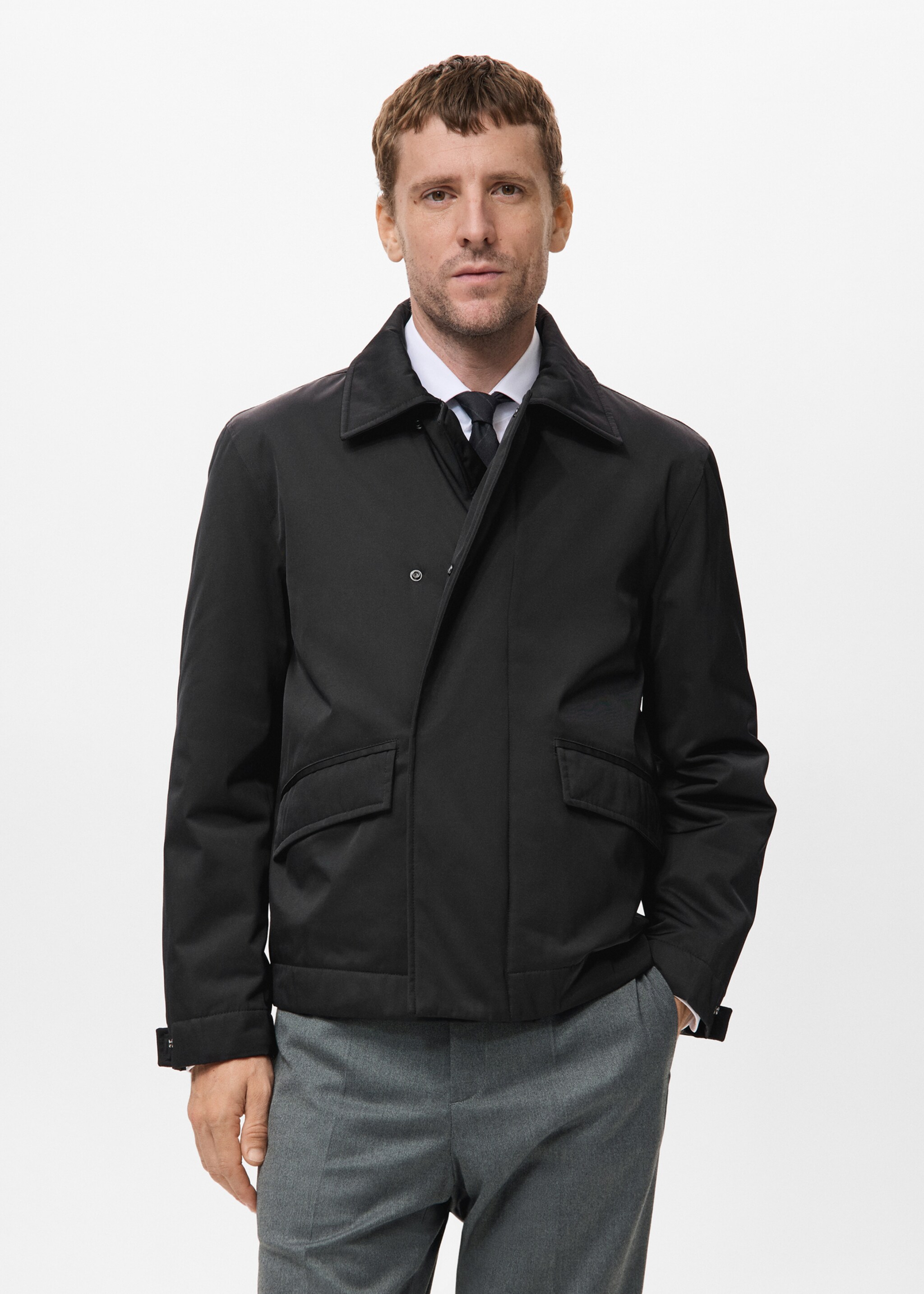 Chaqueta water repellent bolsillos - Plano medio, Negro. Ref: 17069205-00.