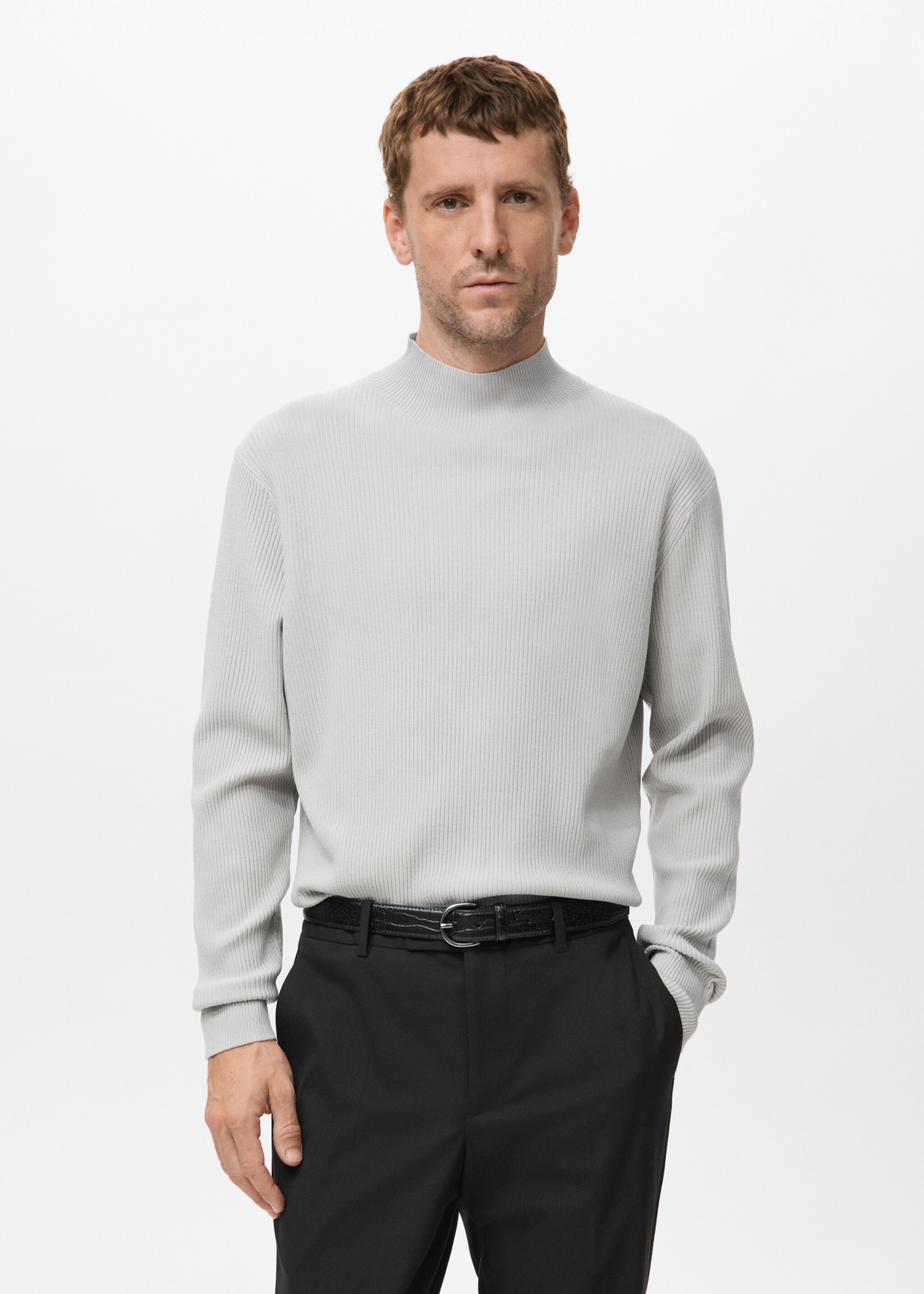 Ribbed turtleneck sweater - Medium plane, Ice Grey. Ref: 17069207-00.