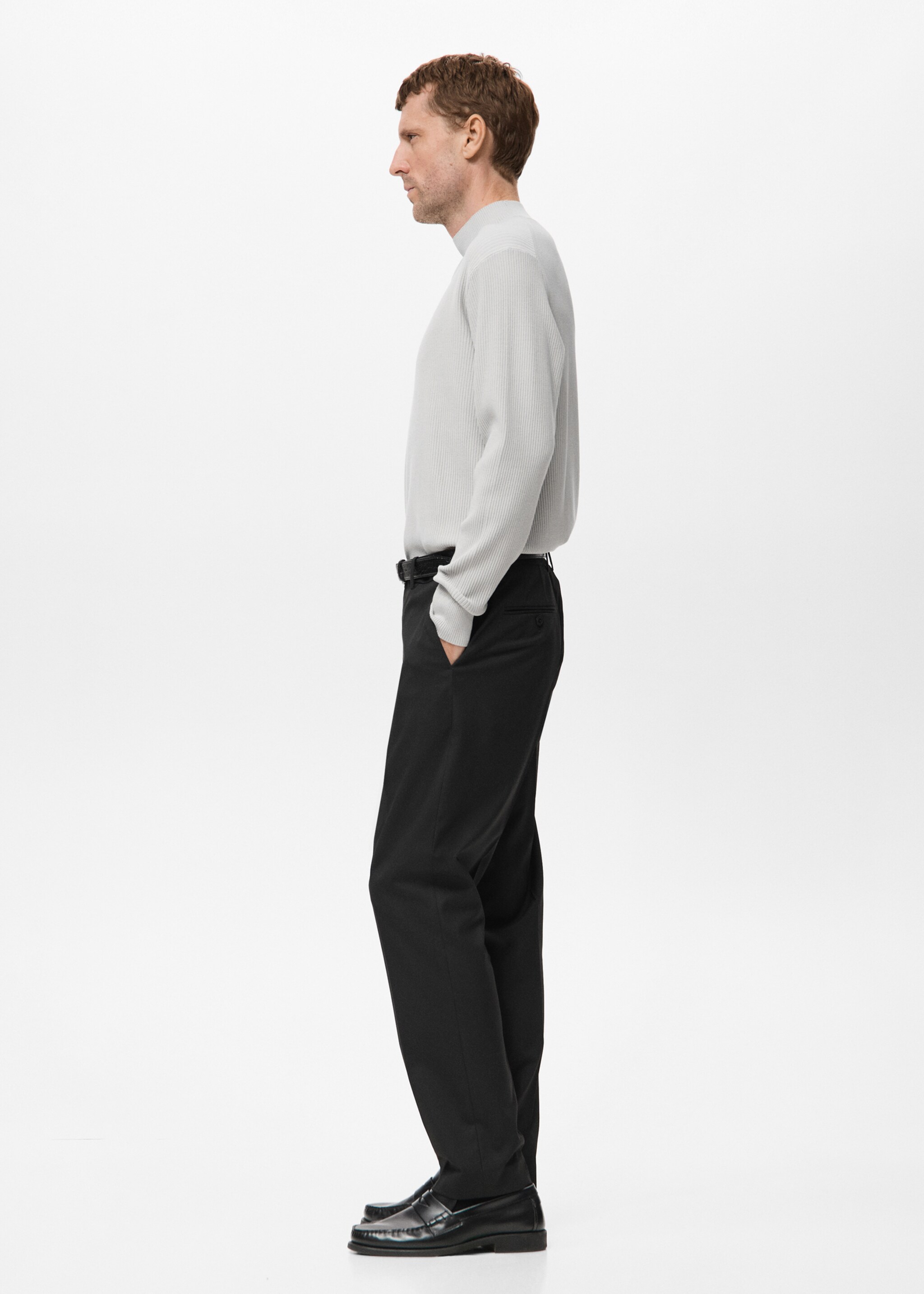 Ribbed turtleneck sweater - Details of the article 2, Ice Grey. Ref: 17069207-00.