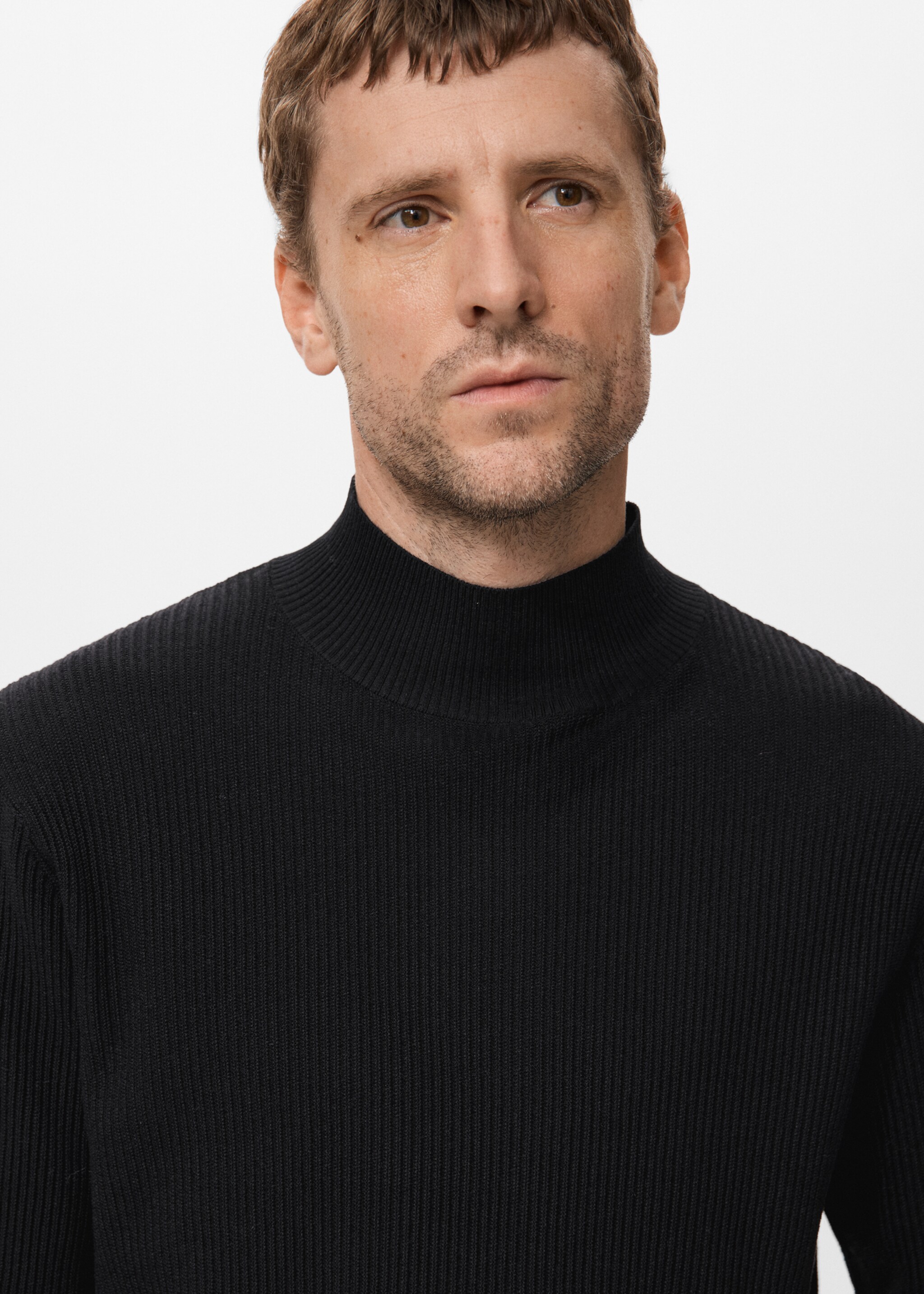 Ribbed turtleneck sweater - Details of the article 1, Black. Ref: 17069207-00.