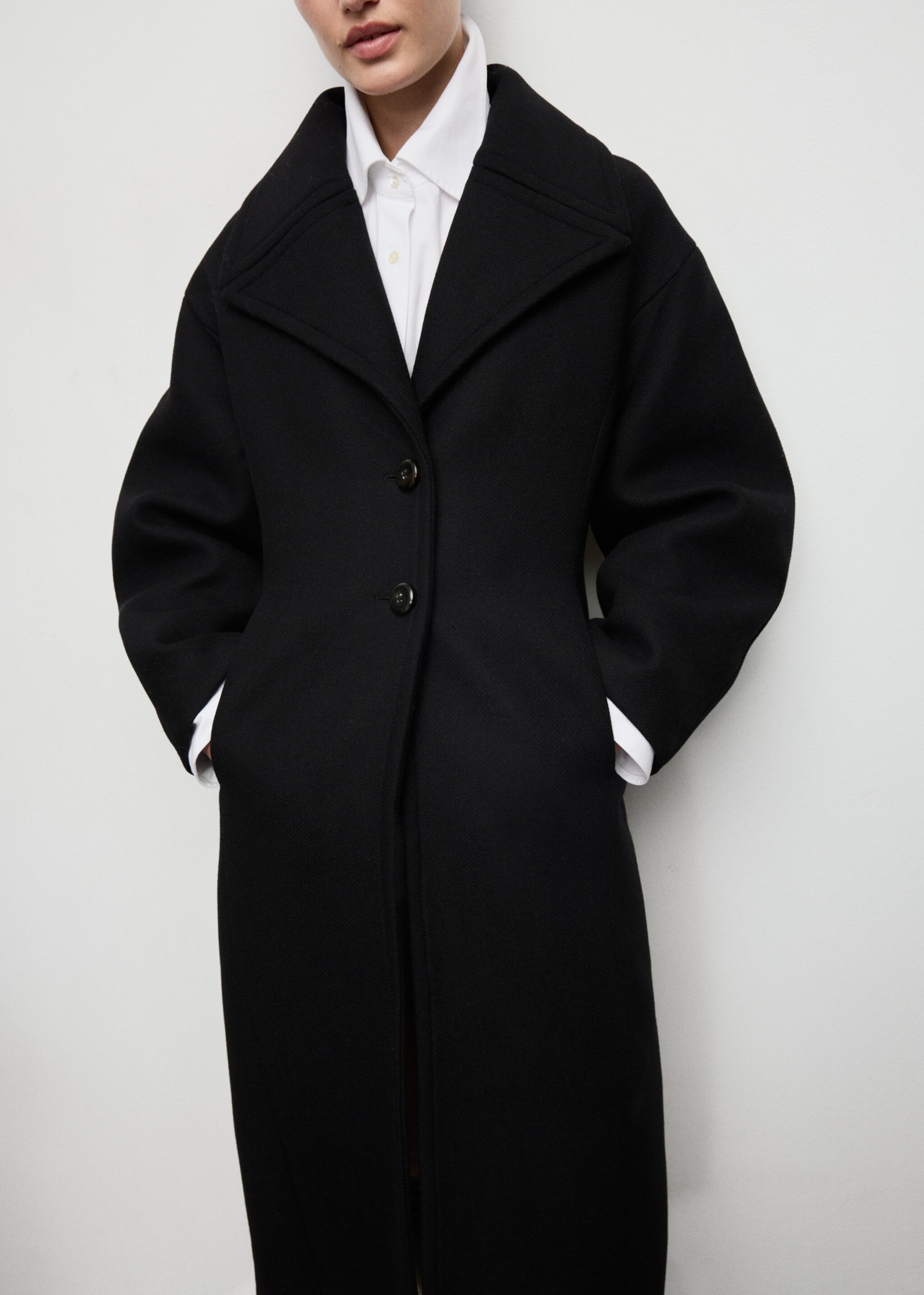 Manteau en laine structuré - Détail de l'article 6, Noir. Ref: 17069213-00.