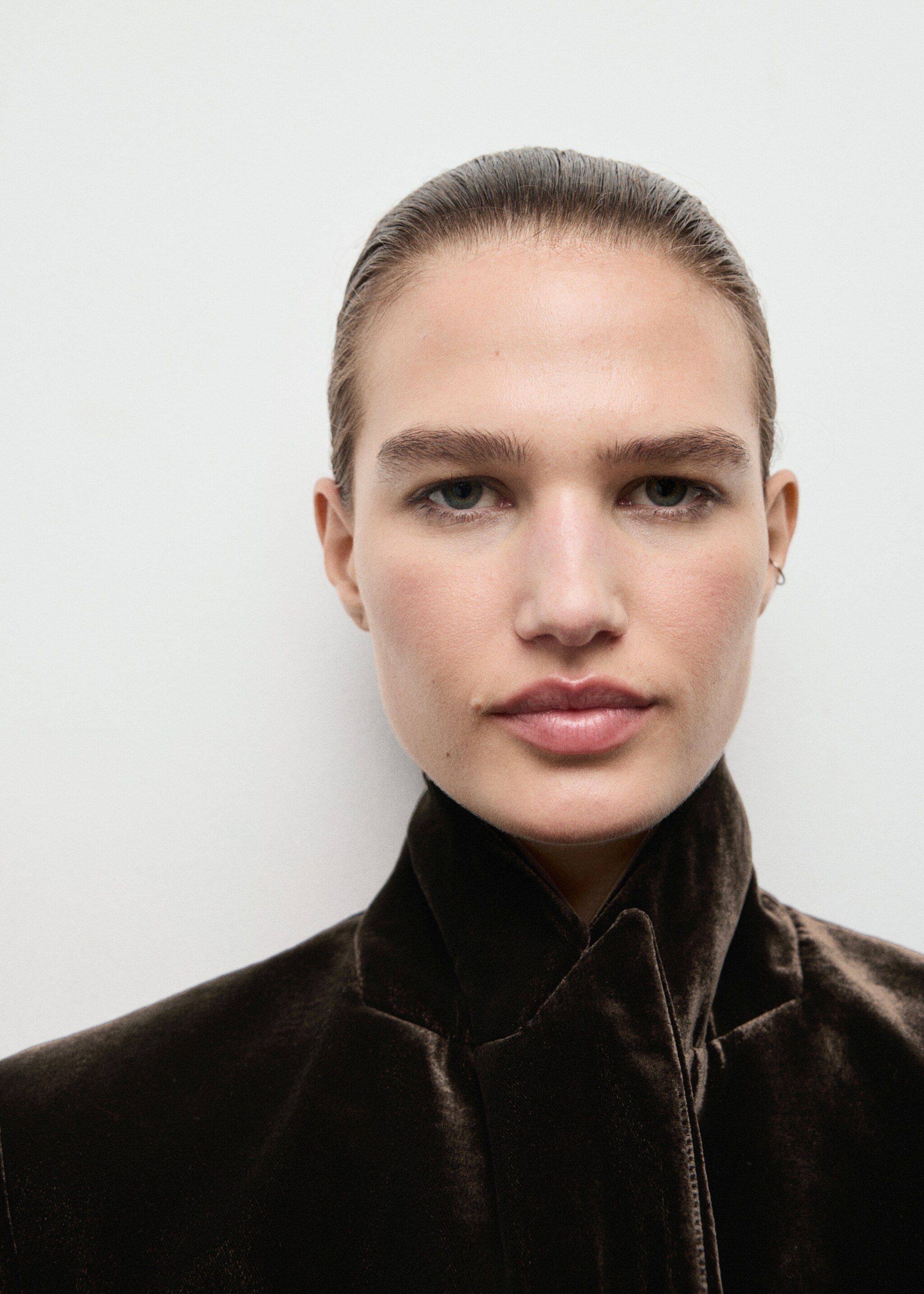Structured velvet blazer - Details of the article 1, Chocolate. Ref: 17069406-00.