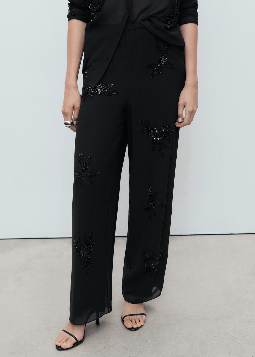 Rhinestone-embroidered pants