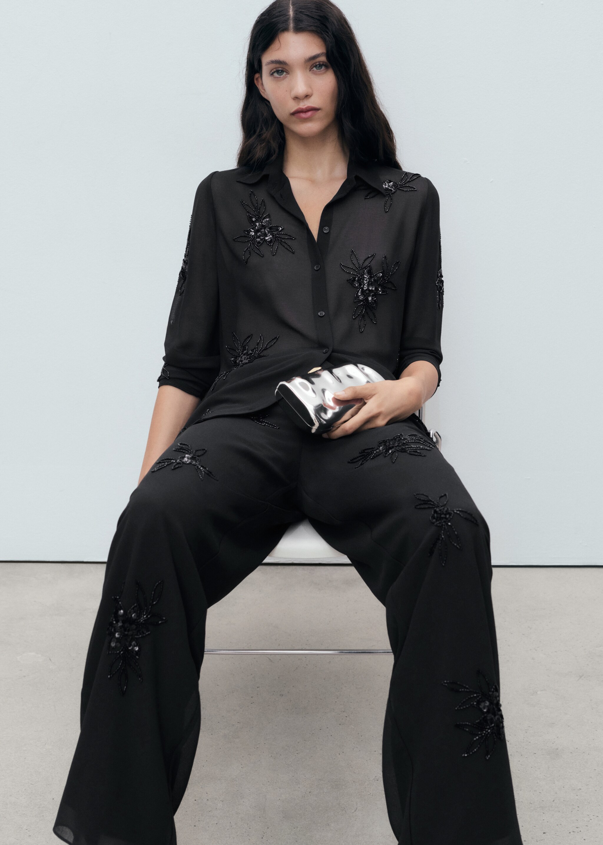 Rhinestone-embroidered trousers - Details of the article 1