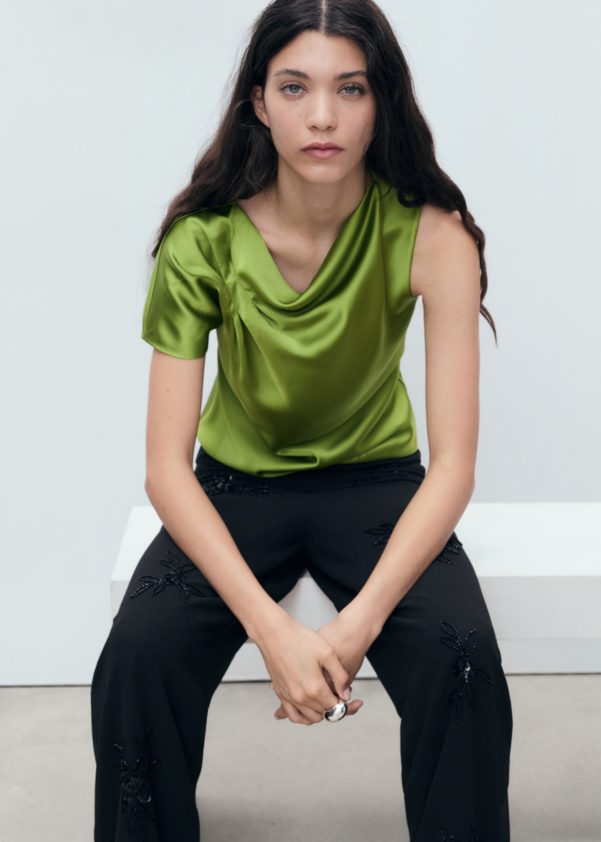 Satin shirt with draped detail - Details of the article 6
