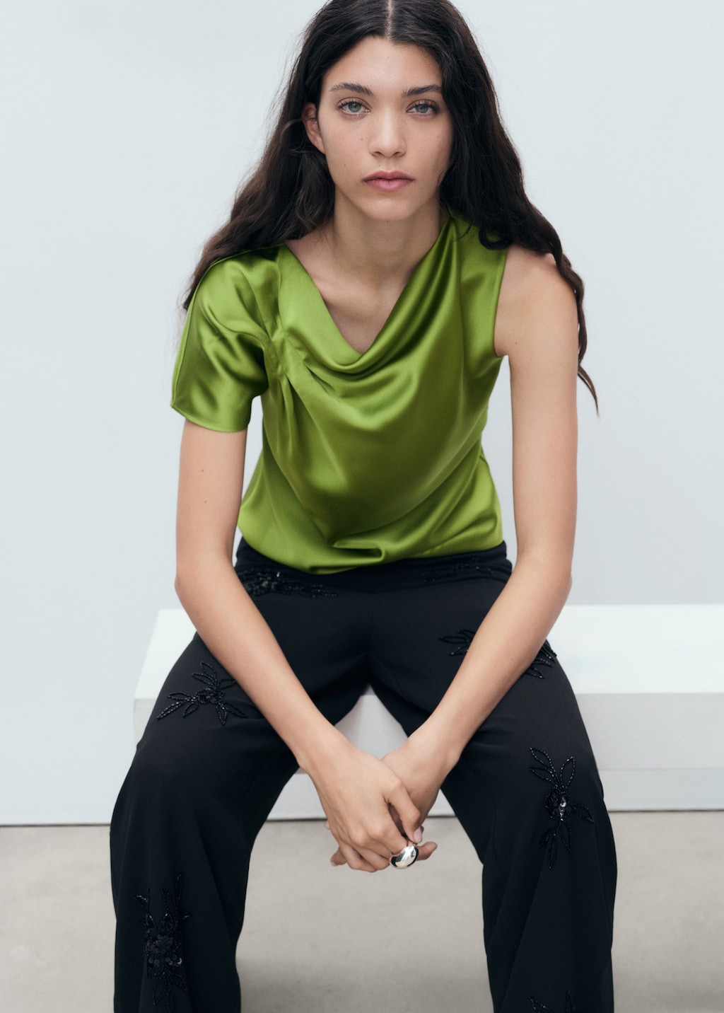 Satin shirt with draped detail