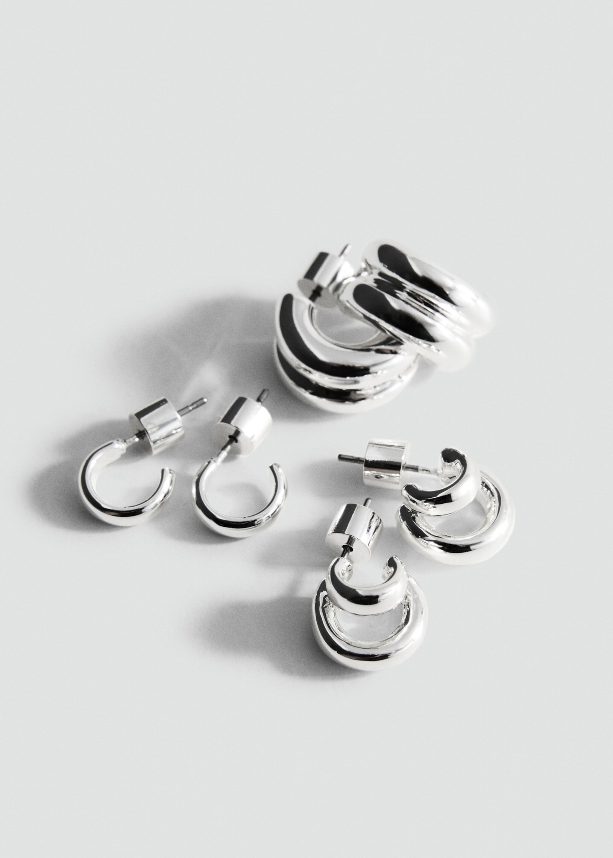 Set of combined hoop earrings - Medium plane, Silver. Ref: 17071132-00.