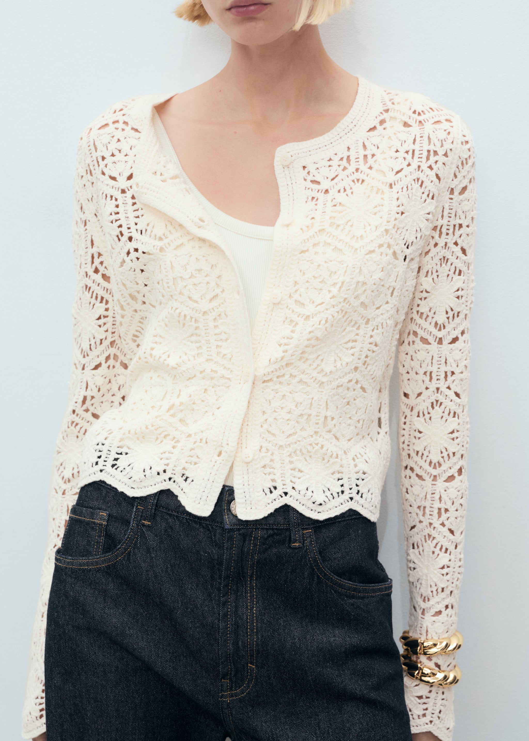 Cardigan crochet avec ourlet festonné - Détail de l'article 6