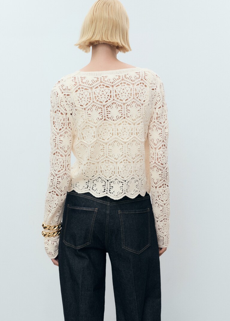 POL Open Front Crochet Cardigan with Scalloped Edge