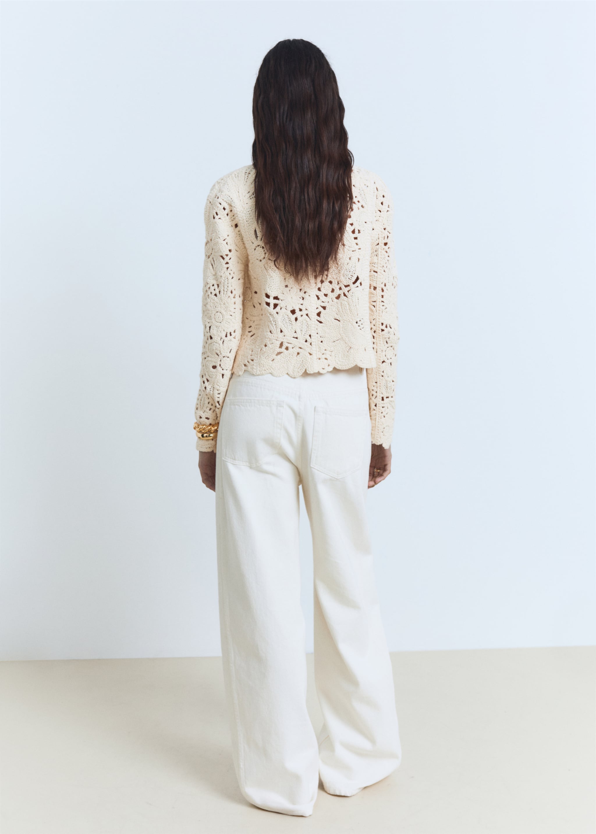Veste en tricot ajouré avec ourlet festonné - Verso de l’article