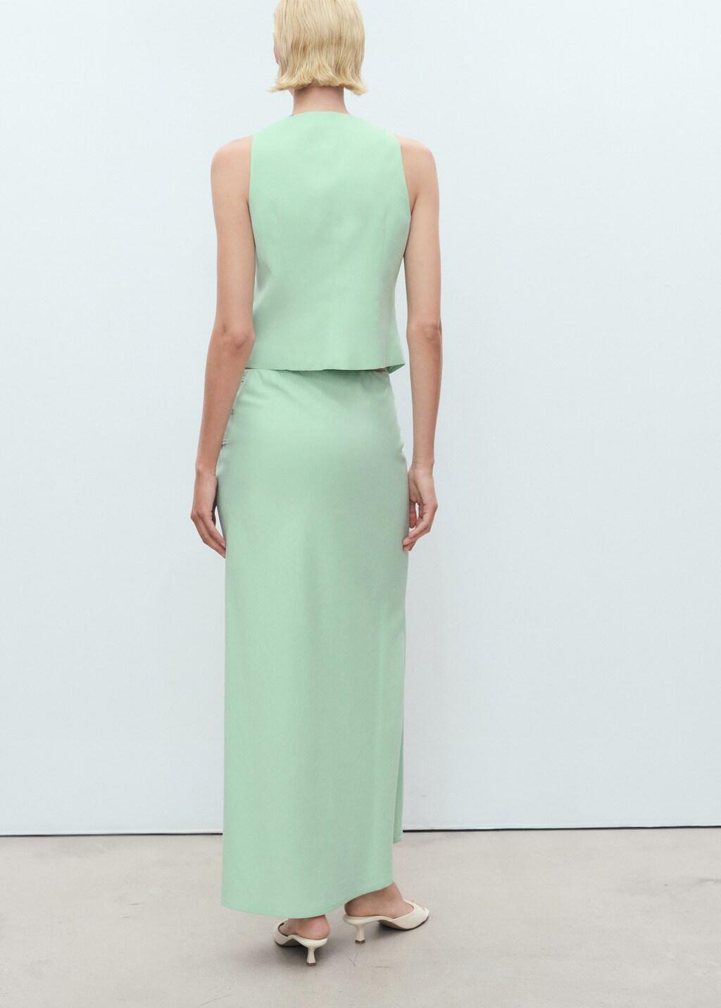 Mango Linen-blend straight skirt