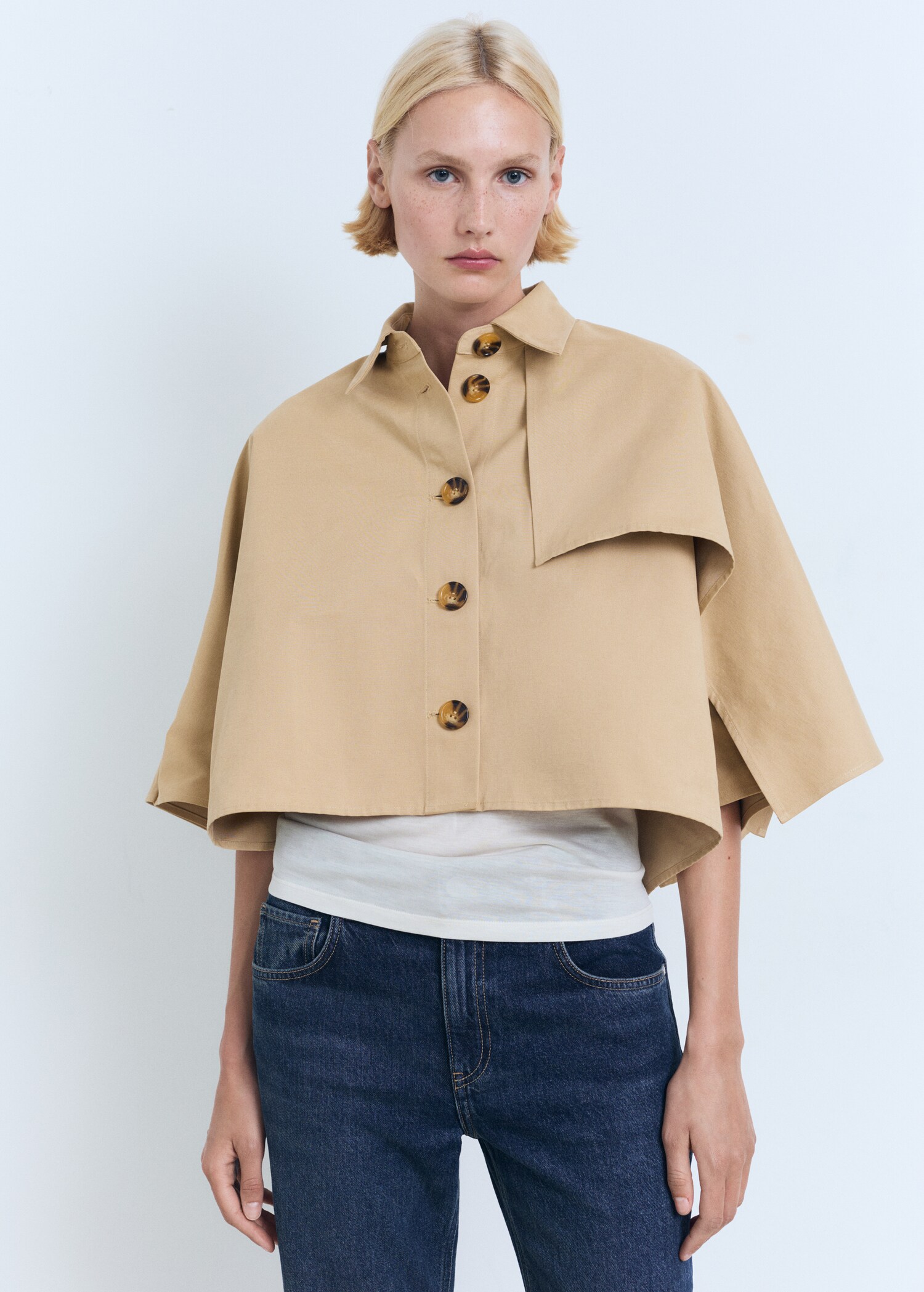 Cape-style cropped trench coat - Medium plane