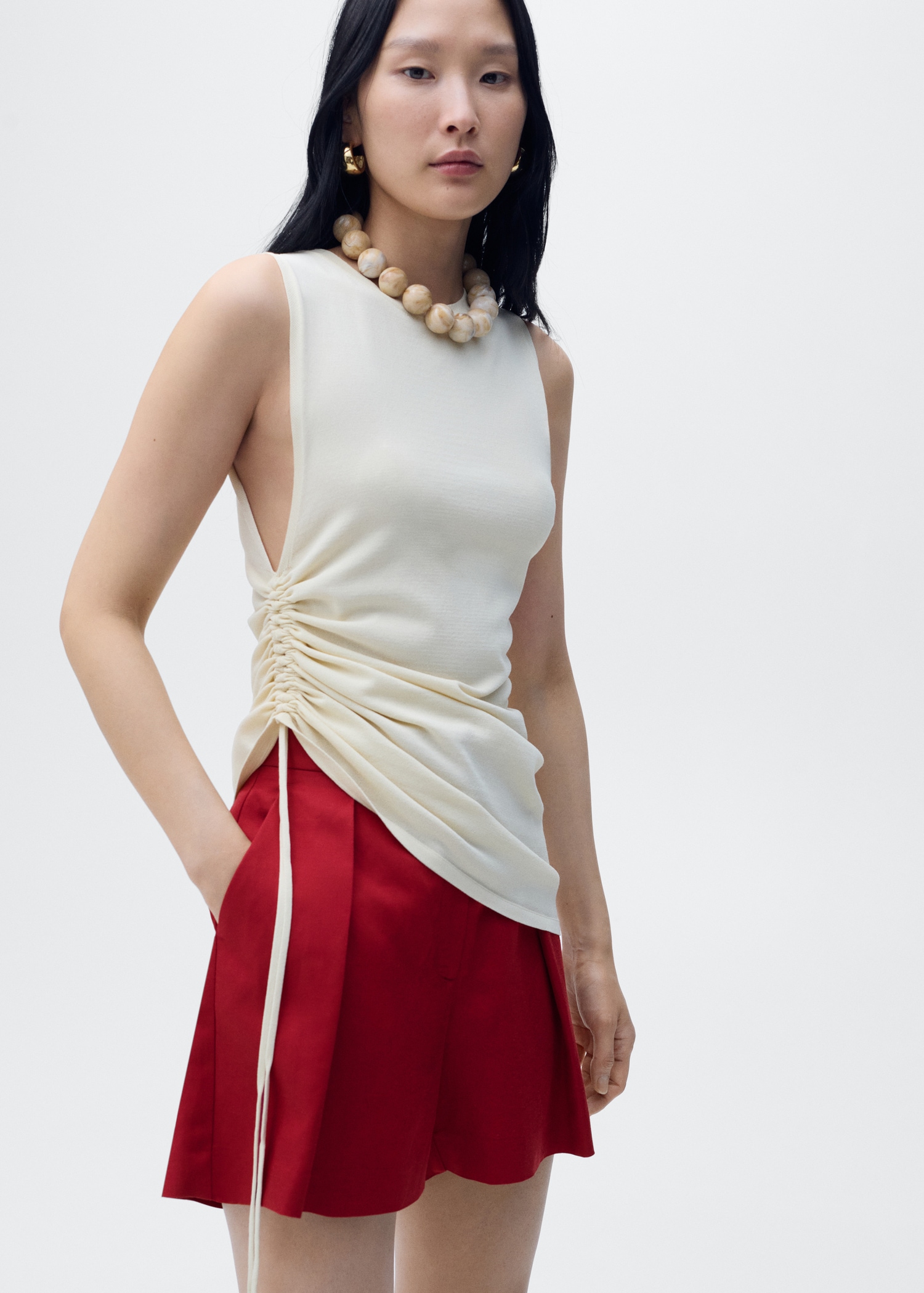 Linen-blend suit bermuda shorts Women MANGO Indonesia