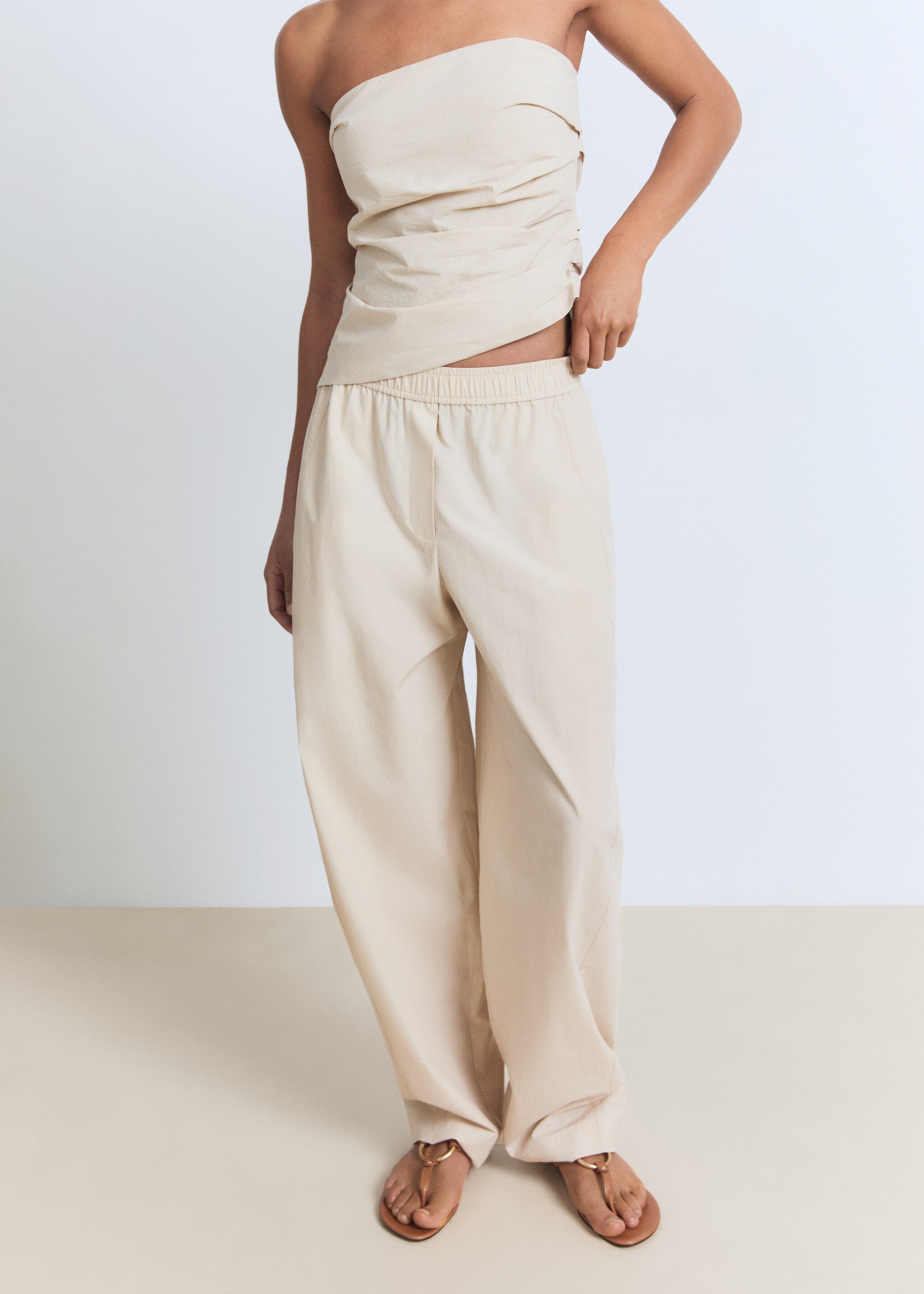 Paper bag cotton trousers - Medium plane
