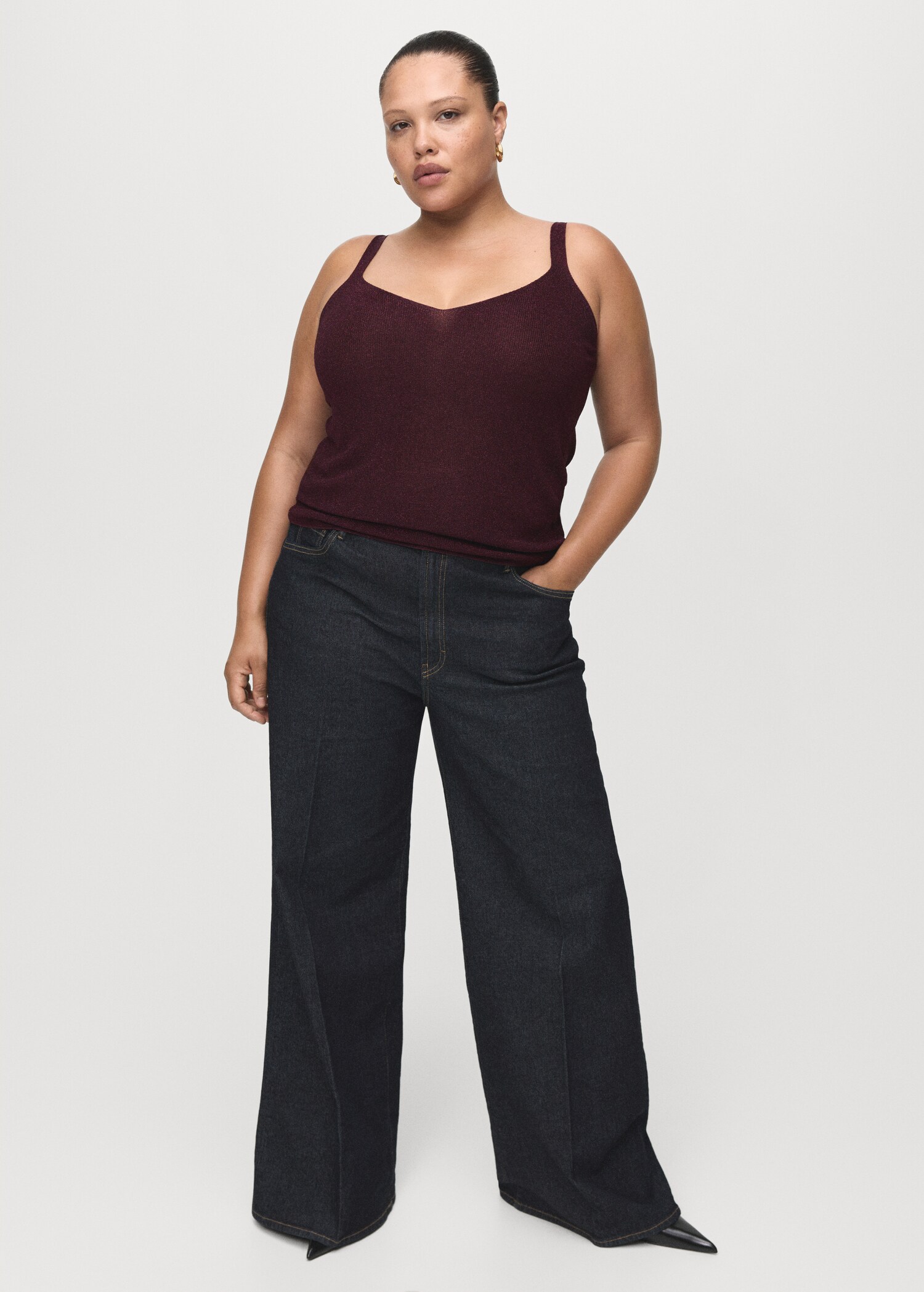 Lurex knitted V-neck top - Details of the article 3