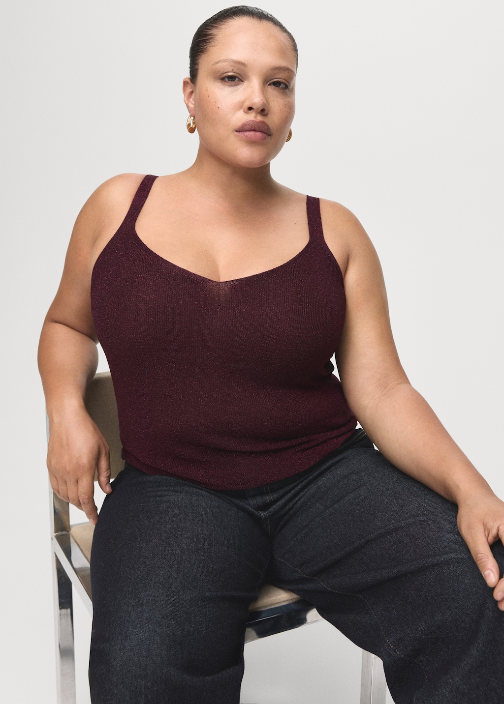 Lurex knitted V-neck top