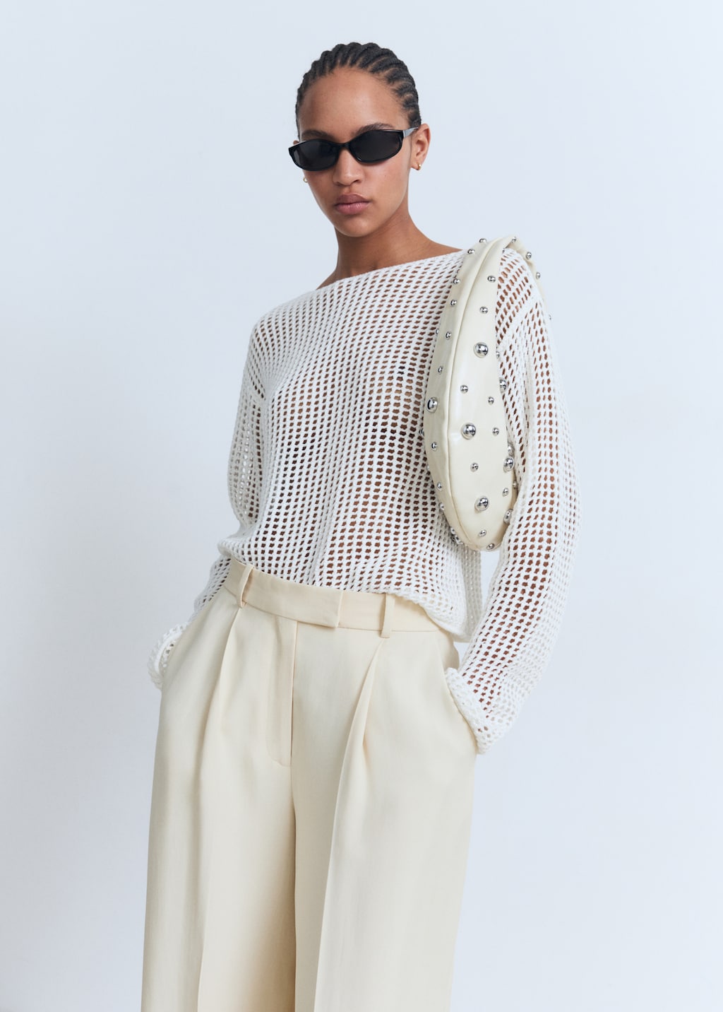 Long-sleeved crochet sweater
