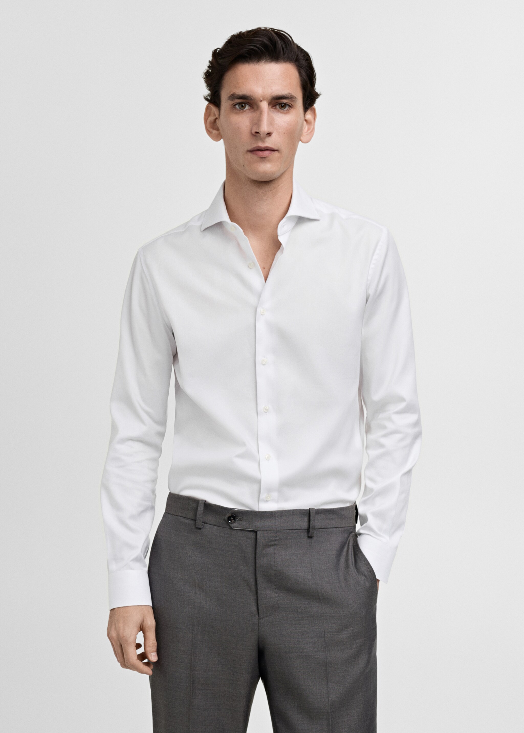 Camisa de fato de algodão slim fit - Plano médio