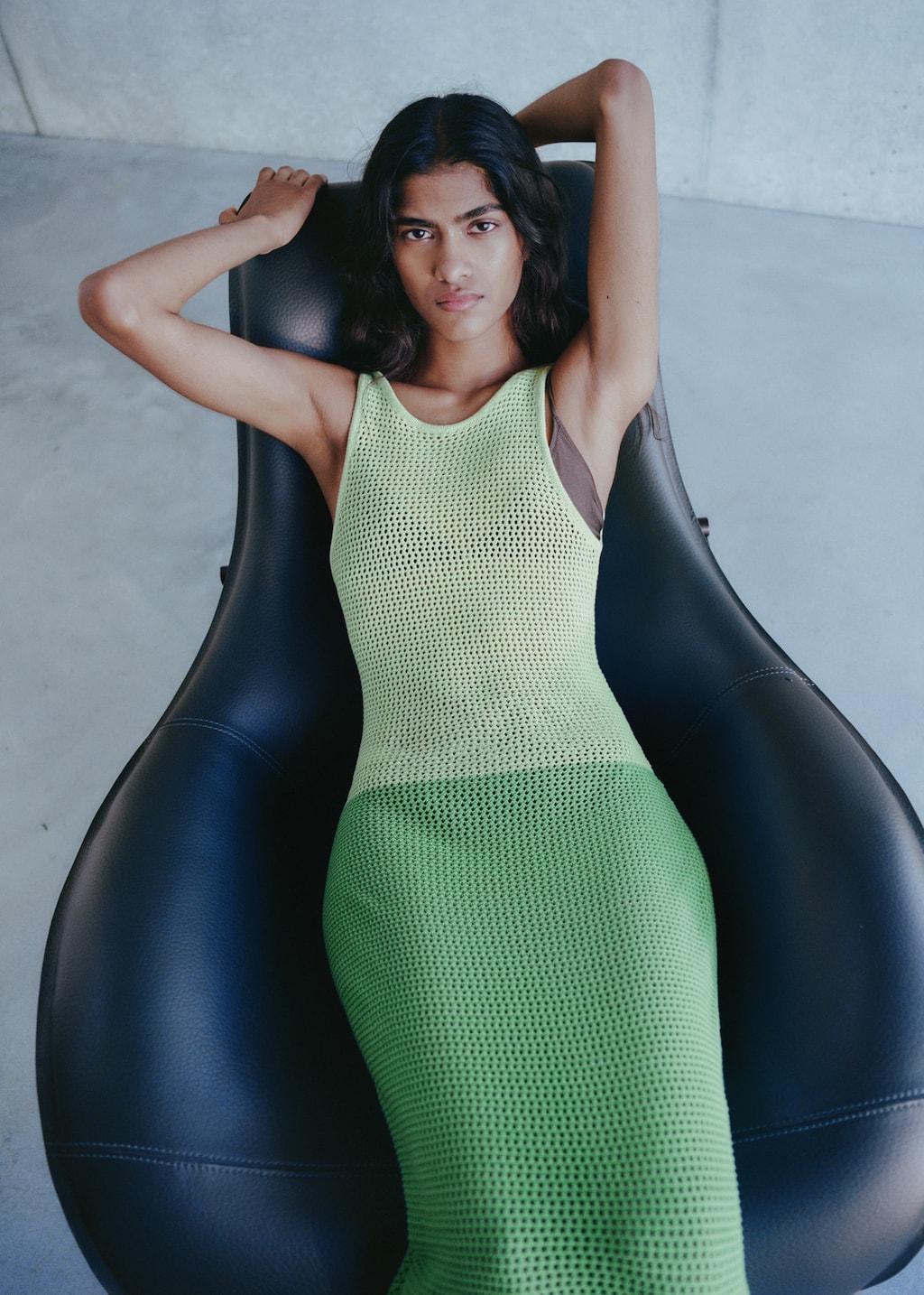 Long two-tone crochet dress