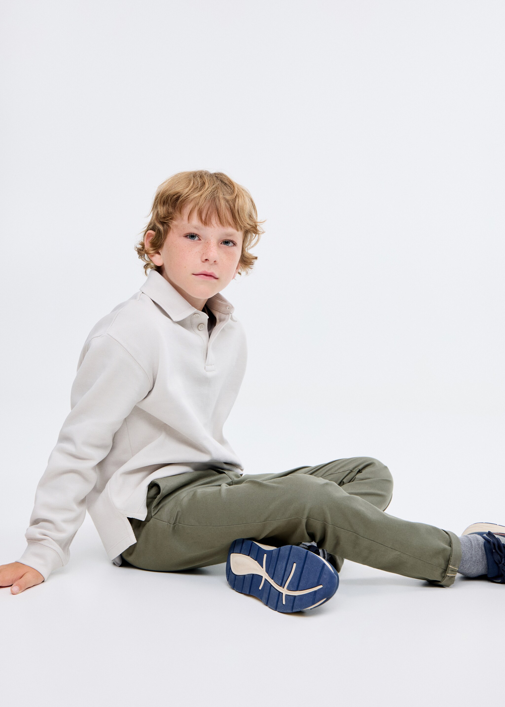 Pantalon chino uni - Plan moyen, Kaki. Ref: 17071219-00.