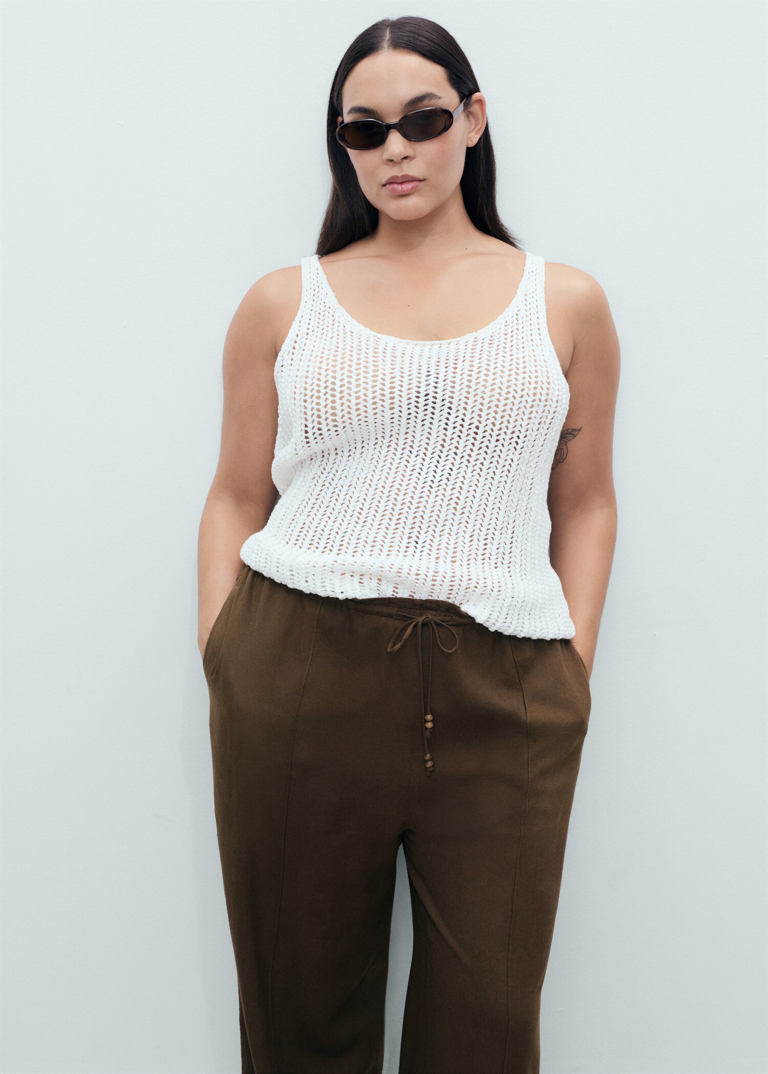 Linen-blend elastic waist trousers - Details of the article 4