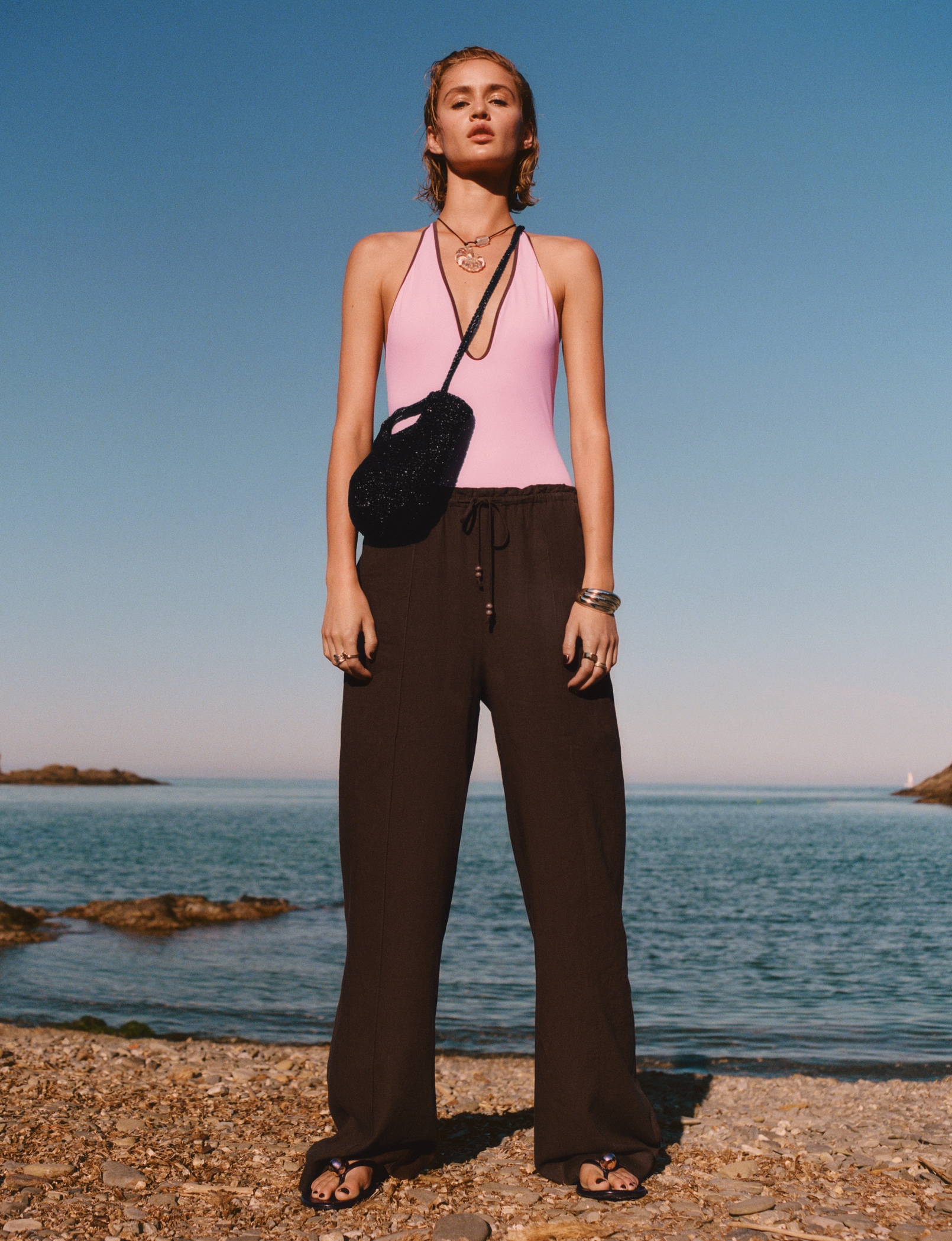 Linen-blend elastic waist trousers - Details of the article 6