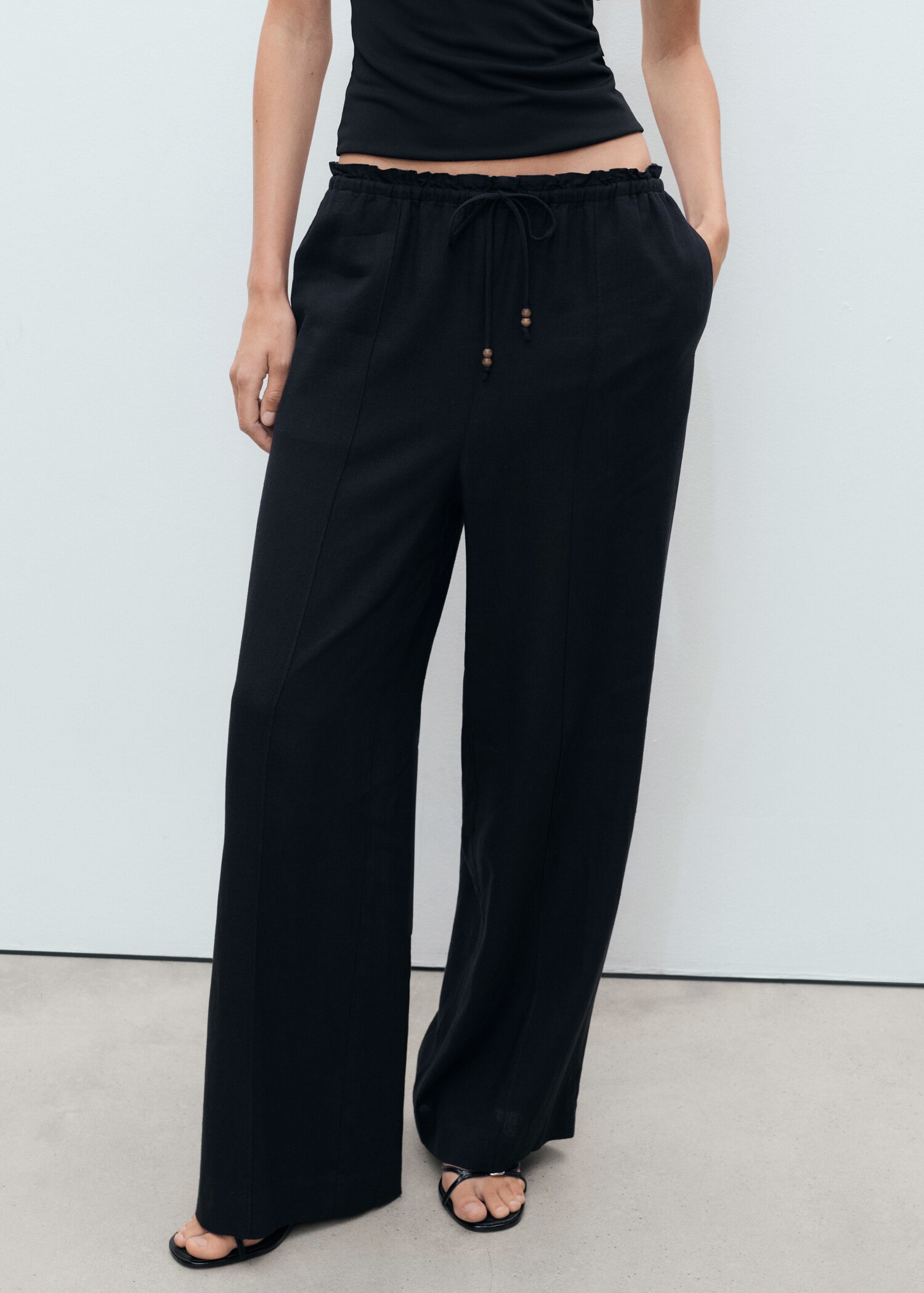 Linen-blend elastic waist trousers - Medium plane