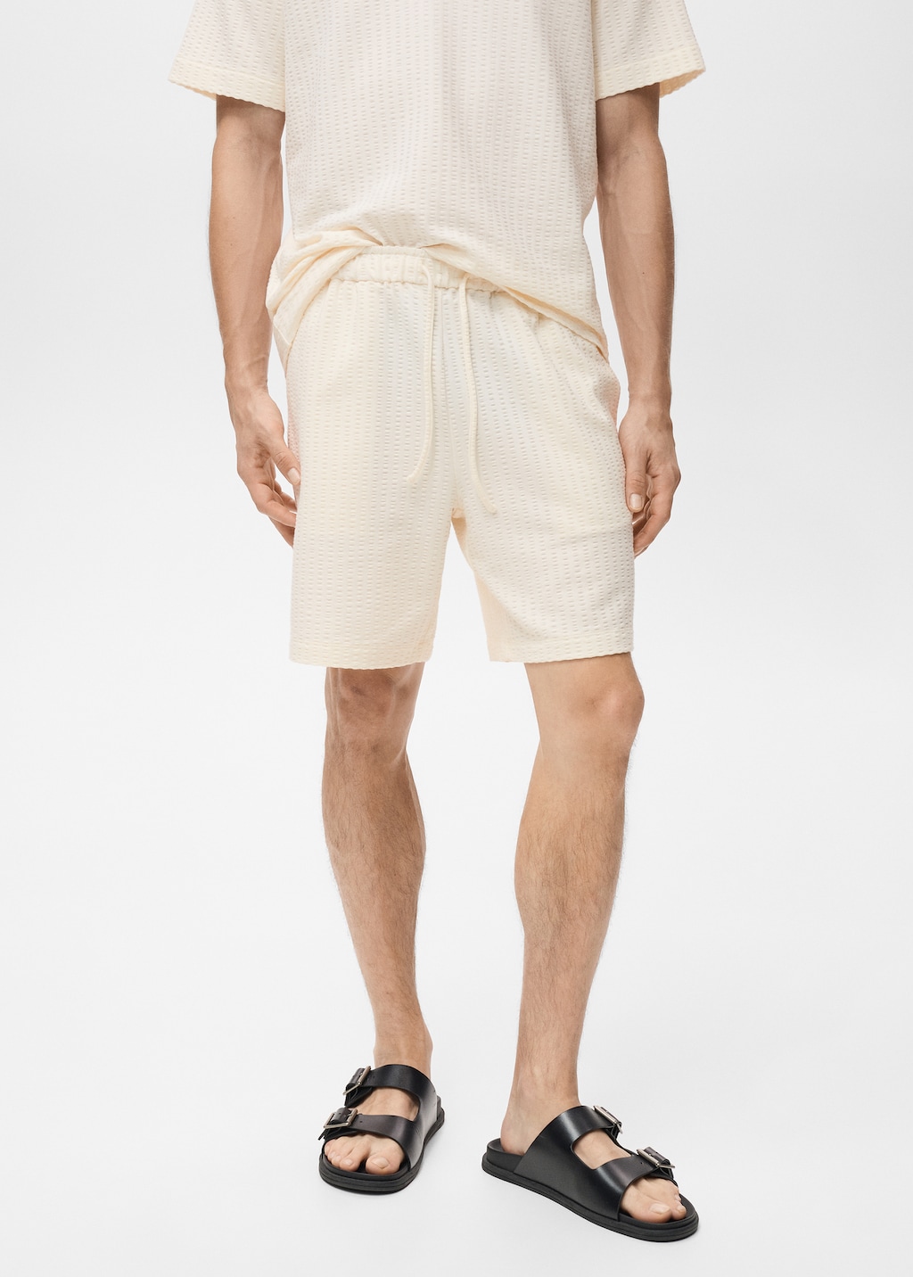 Cotton seersucker bermuda shorts with drawstring