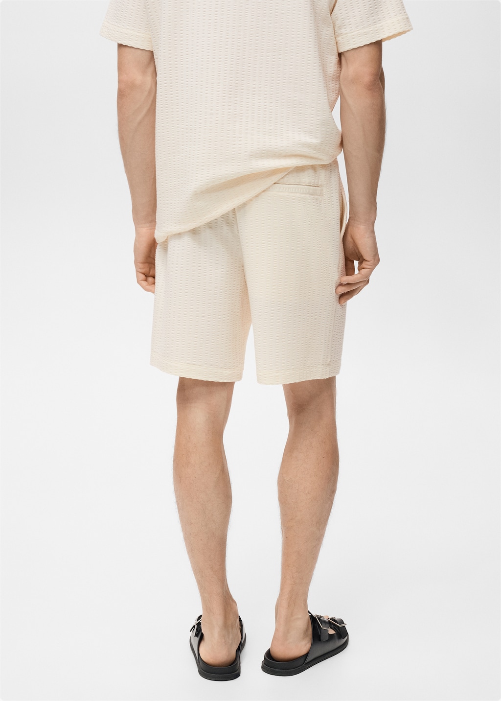 Cotton seersucker bermuda shorts with drawstring