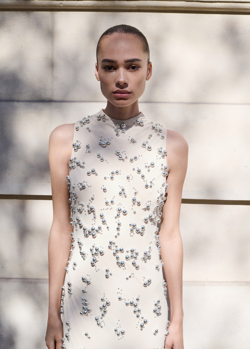 Long dress with embroidered spheres