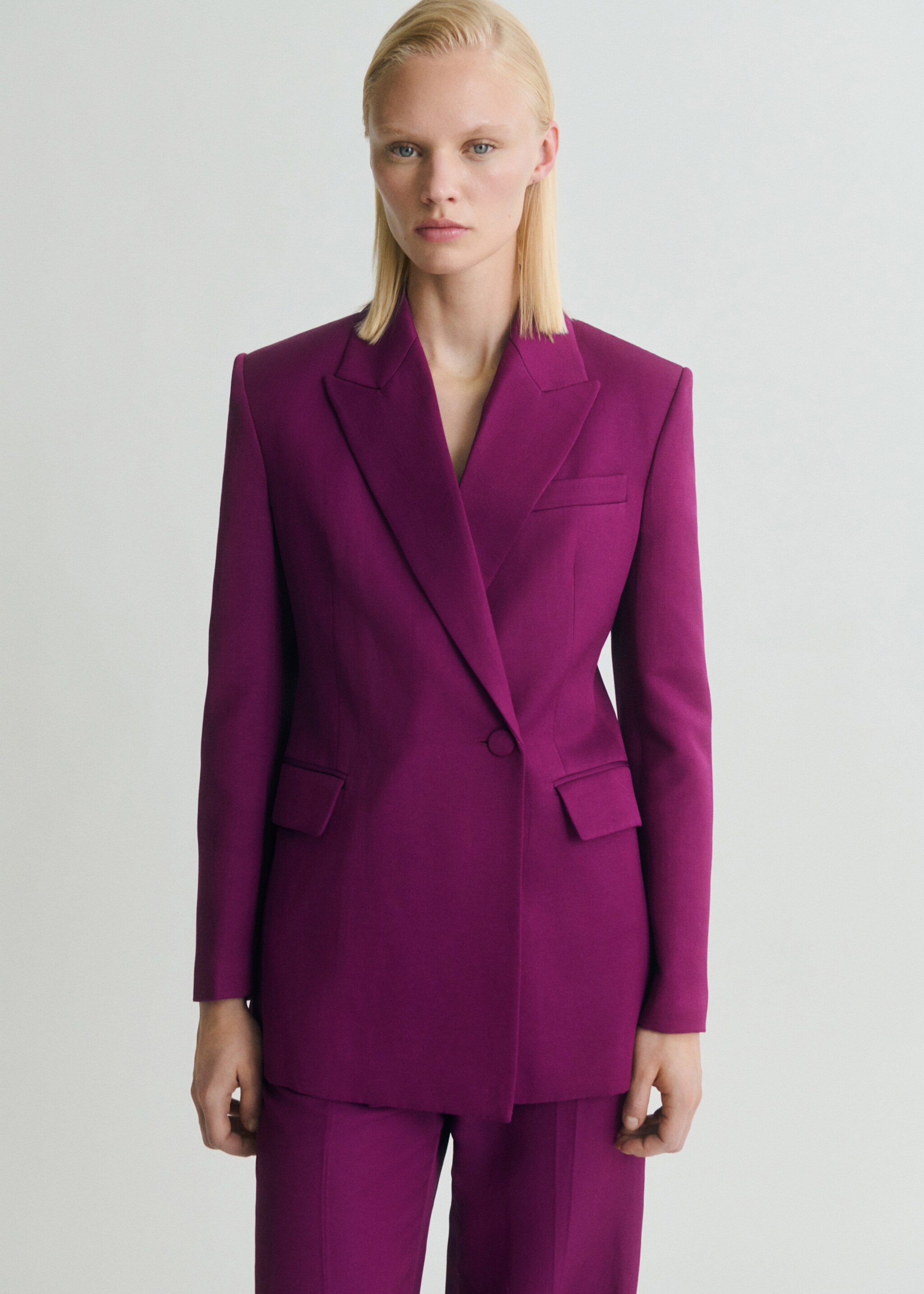 Linen-blend double-breasted suit jacket - Medium plane