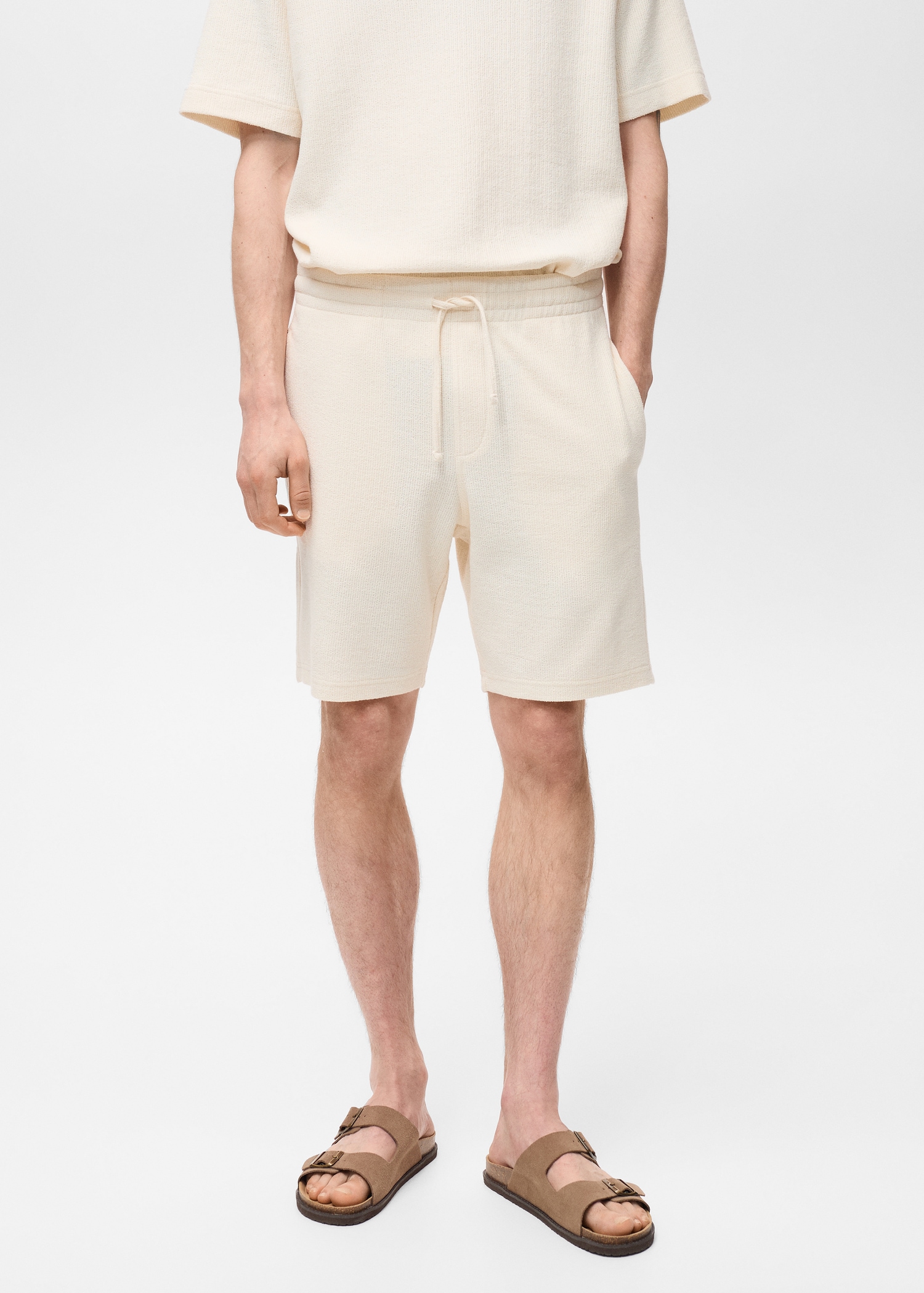 Textured cotton bermuda shorts with drawstring - Medium plane