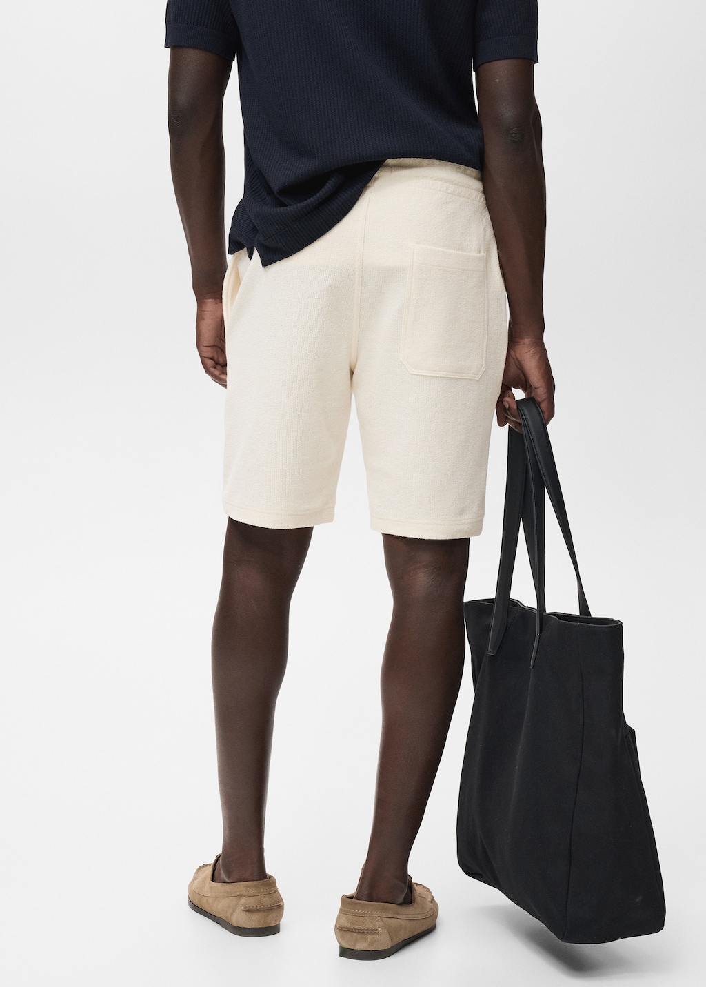 Textured cotton bermuda shorts with drawstring