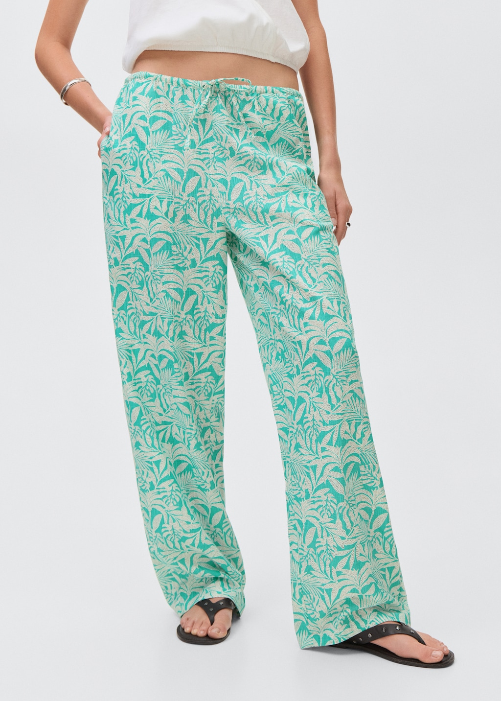 Cotton pants with leaf pattern