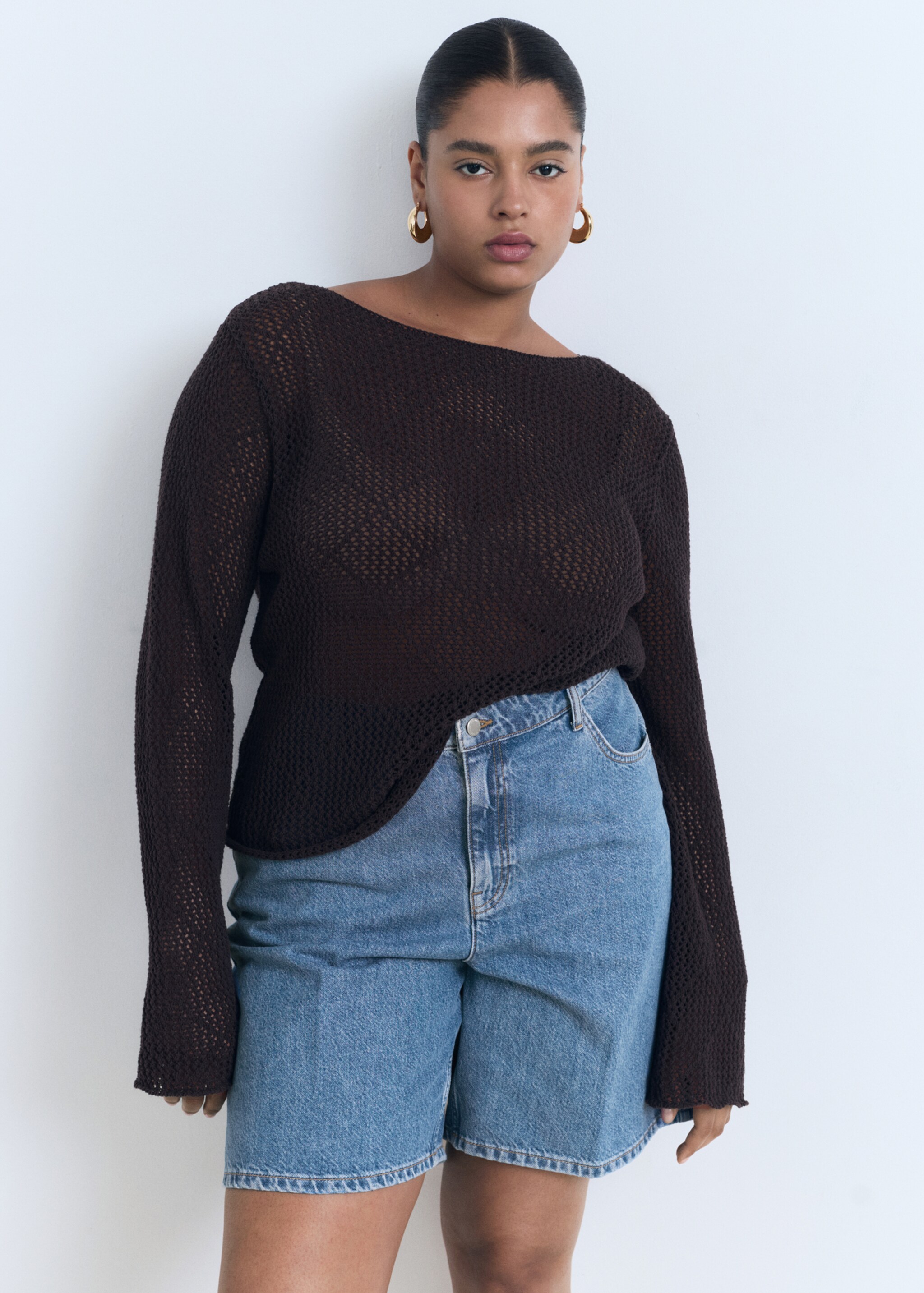 High-waist straight-fit denim shorts - Details of the article 5