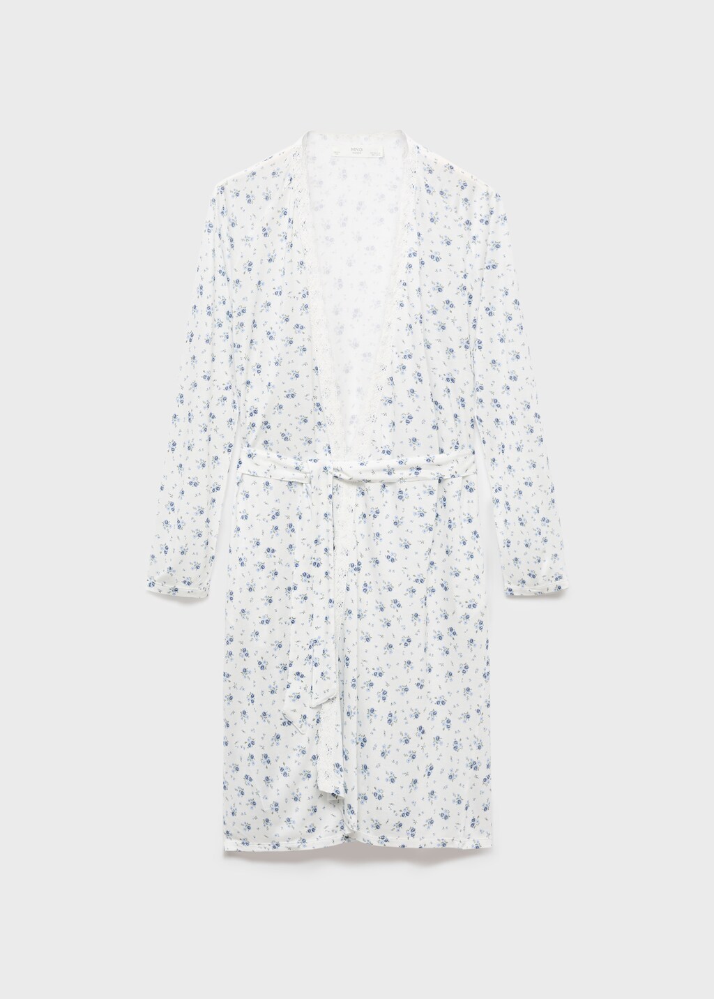 Floral-print dressing gown with lace trim