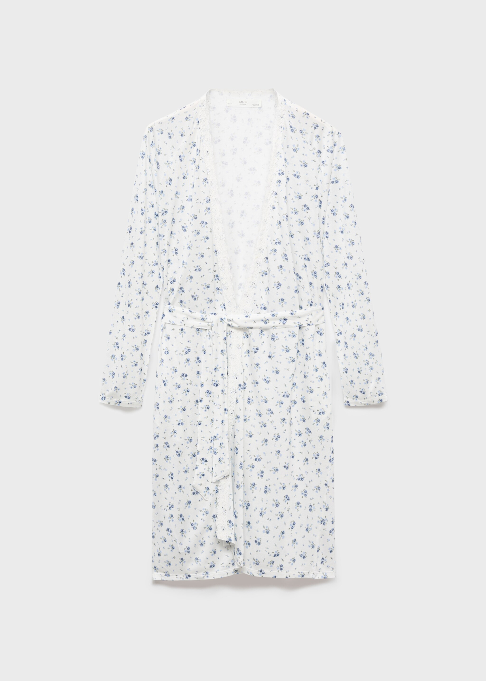 Floral-print dressing gown with lace trim - Article without model, White. Ref: 17071524-00.